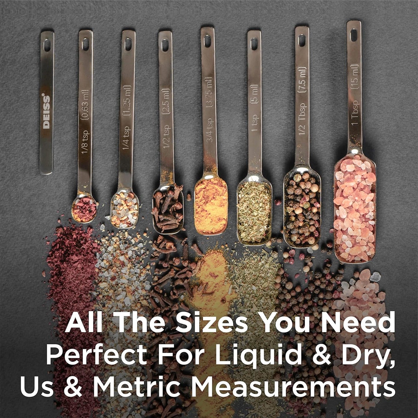 PRO Heavy Duty Stainless Steel Measuring Spoons for Cooking Spices Dry or Liquid Ingredients Fits in Spice Jar Adjustable Measuring Spoon Set of 7 Measuring with Leveler Measuring Spoons Set