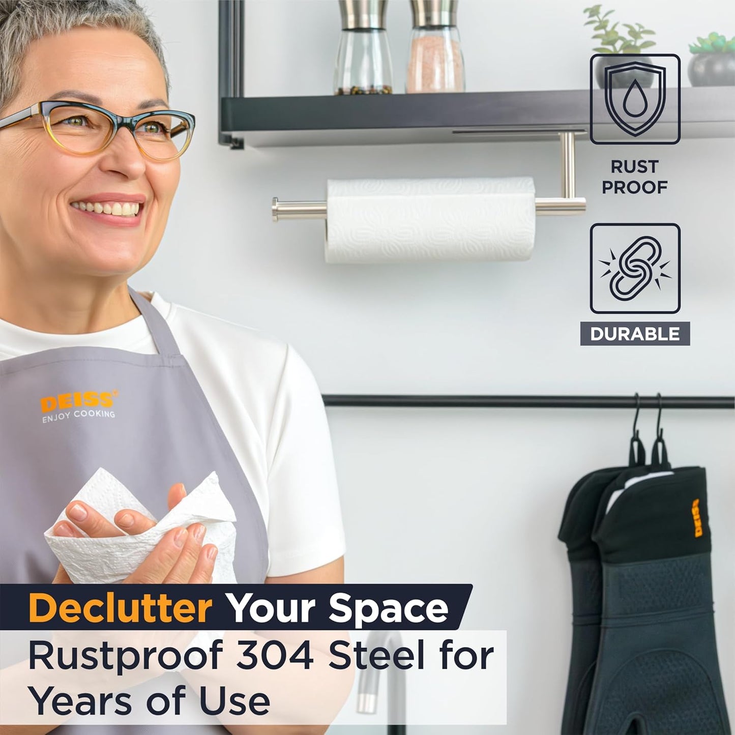 Pro Paper Towel Holder – under Cabinet, Wall Mount, or Countertop – Rust-Resistant Stainless Steel, One-Handed Tear Design, Space-Saving Paper Towel Dispenser, Towel Holder for Kitchen