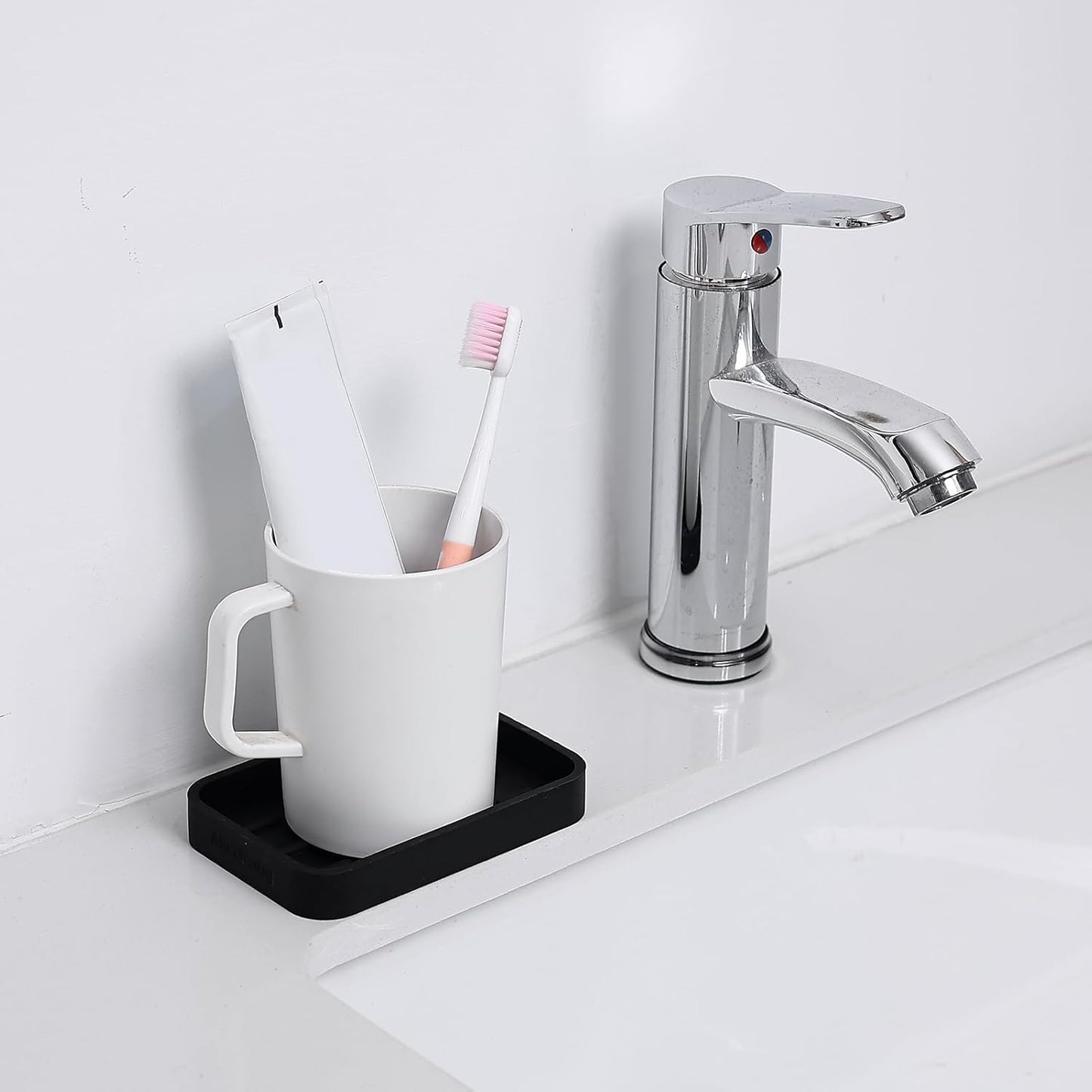 Silicone Kitchen Sink Organizer Tray for Multiple Usage,Easy Clean Sponges Holder for Kitchen Bathroom Counter or Sink,Dish Soap Dispenser,Scrubber,Bottle,Cup Black 4.9”X 3.2”