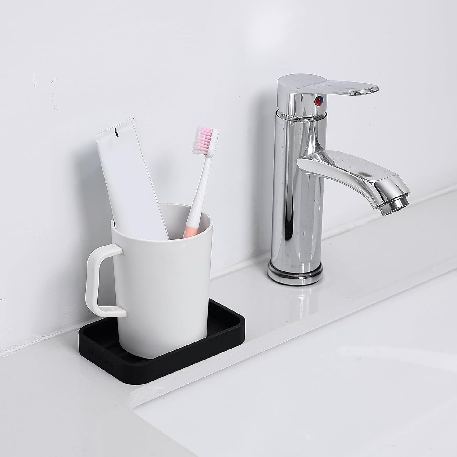 Silicone Kitchen Sink Organizer Tray for Multiple Usage,Easy Clean Sponges Holder for Kitchen Bathroom Counter or Sink,Dish Soap Dispenser,Scrubber,Bottle,Cup Black 4.9”X 3.2”