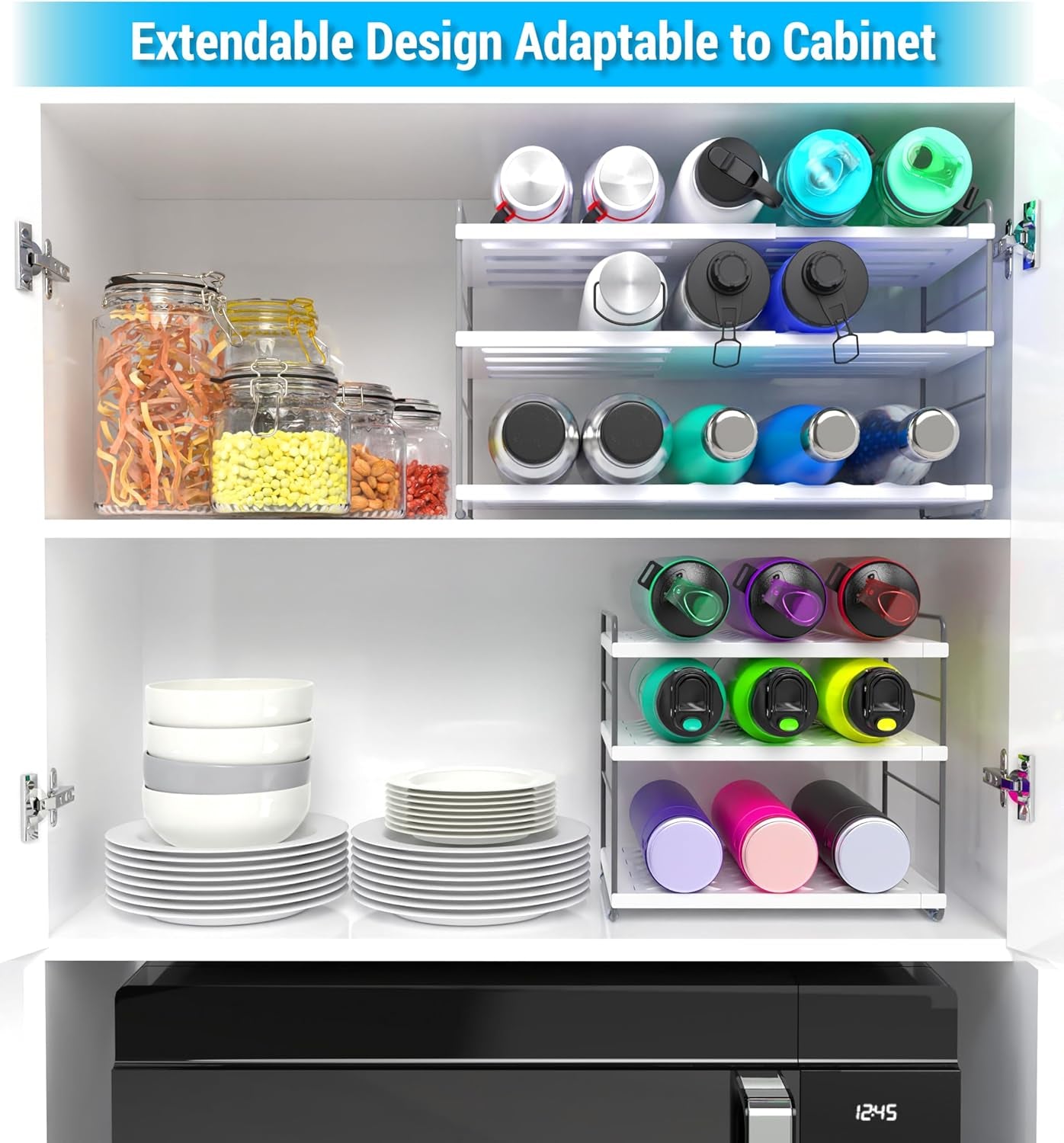 Expandable Water Bottle Organizer for Cabinet, Tumbler Organizer, Water Bottle Holder for Kitchen Organization, Pantry Organizers Cup Rack for Kitchen Storage