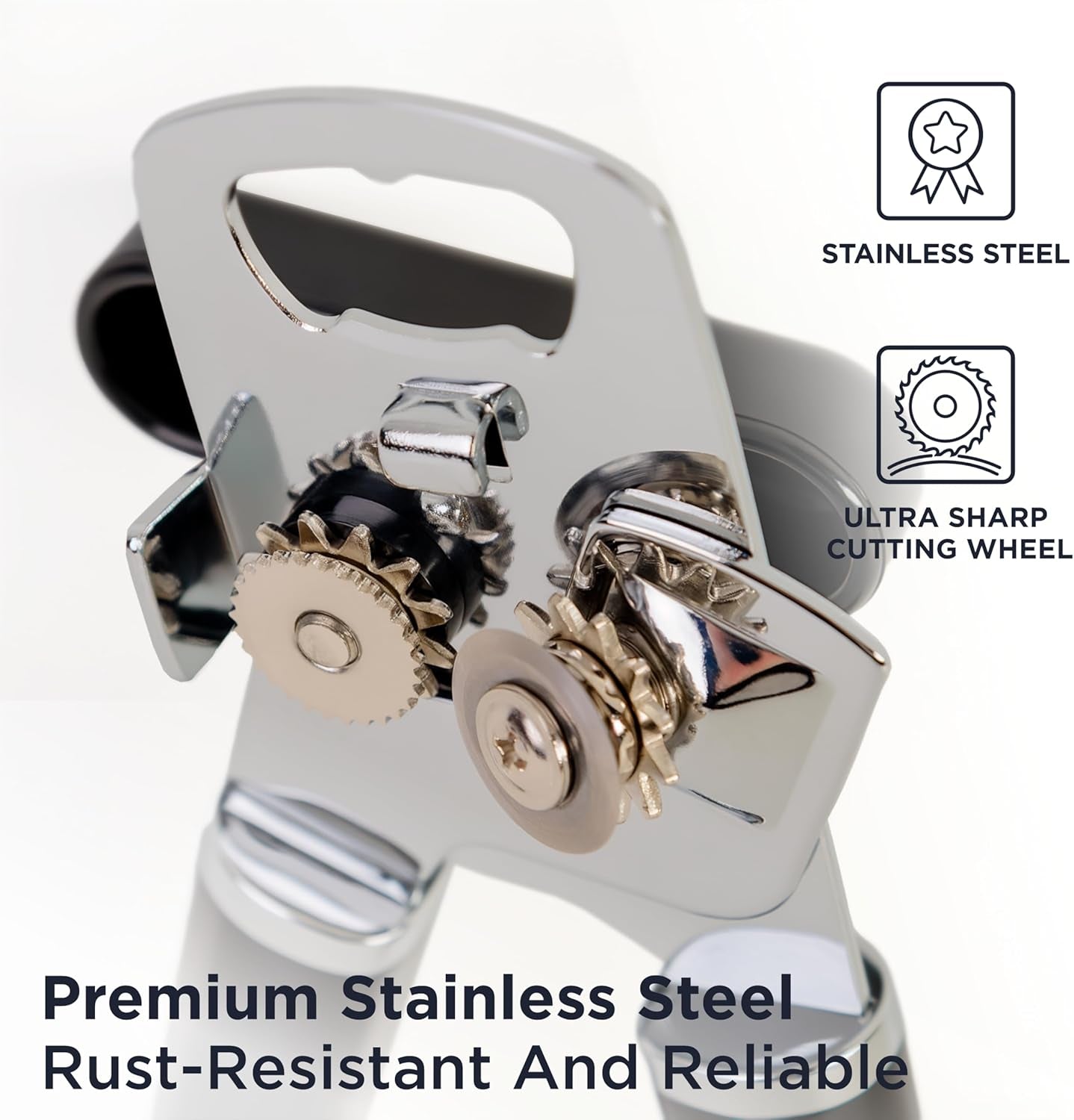 PRO Hand Held Can Opener – Smooth Edge Can Opener Manual & Bottle Opener, Heavy Duty Stainless Steel Can Openers, Effortless Turn Knob, Sharp Blade for Easy Cutting, Non-Slip Ergonomic Handle