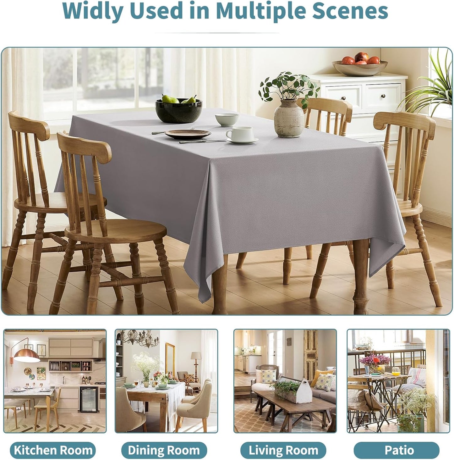 Textured Tablecloth Rectangle Waterproof Table Cloth, Washable Table Cover Wrinkle Free Fabric Tabletop Decoration for Kitchen, Dining, Wedding, Parties, 60 X 84 Inch, Light Grey