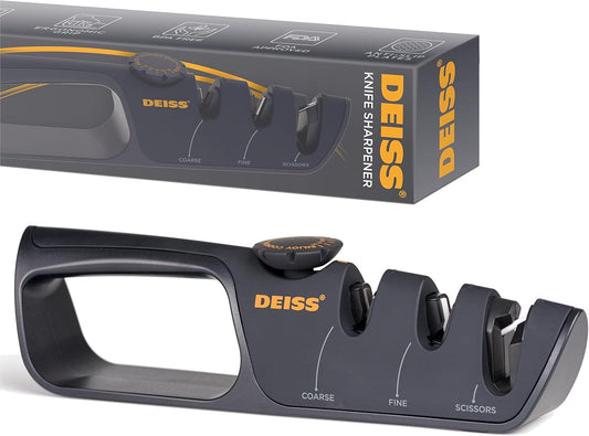 PRO Knife Sharpener with Adjustable Angle Knob - Handheld Manual Knife Sharpeners for Kitchen Knives, Scissors Sharpener, Pocket Knife Sharpener - Repair, Restore, Polish Blades, Non-Slip Grip