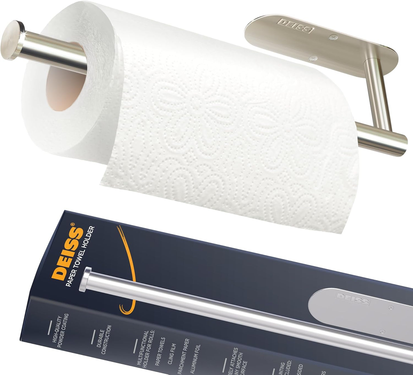 Pro Paper Towel Holder – under Cabinet, Wall Mount, or Countertop – Rust-Resistant Stainless Steel, One-Handed Tear Design, Space-Saving Paper Towel Dispenser, Towel Holder for Kitchen