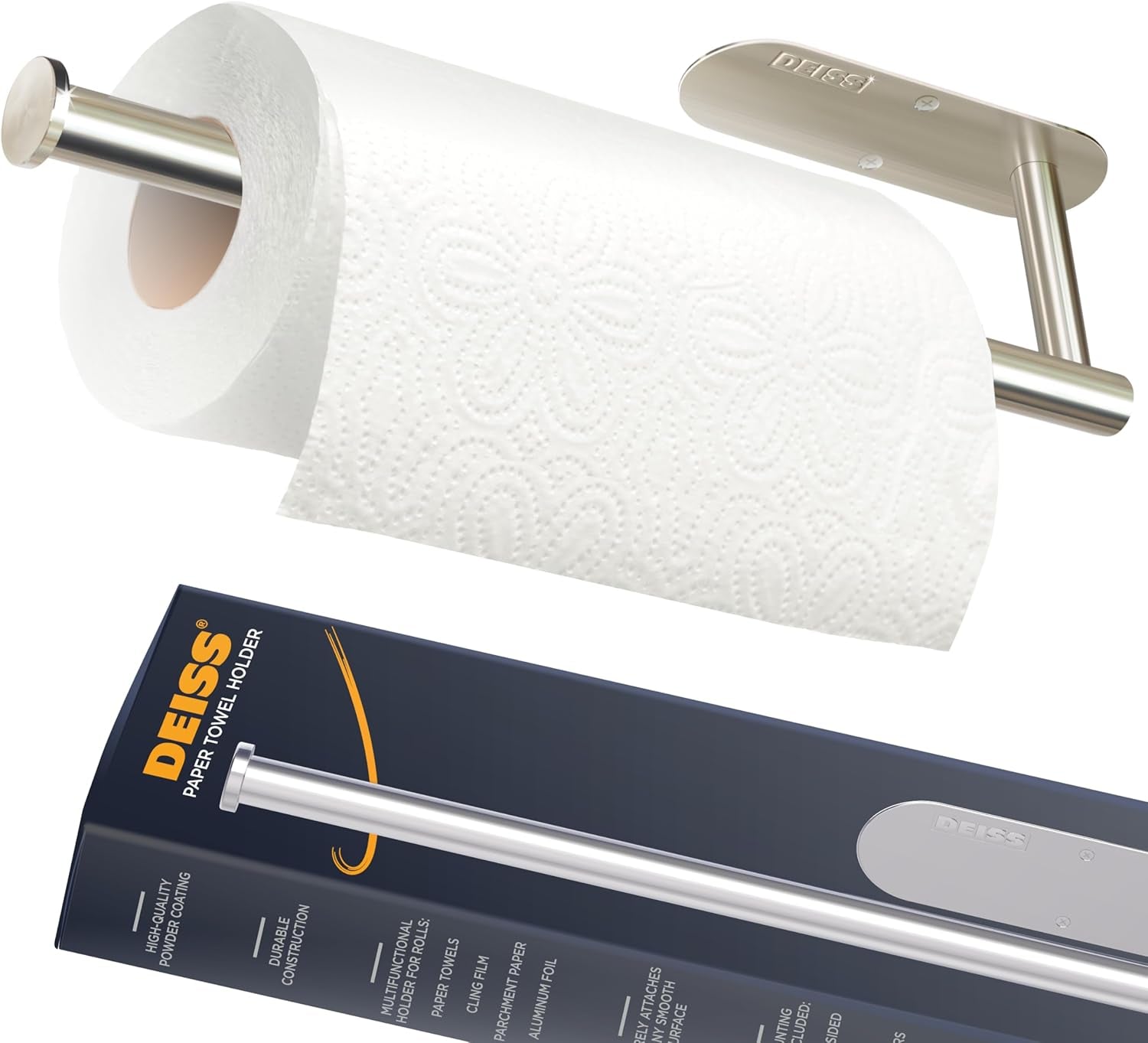 Pro Paper Towel Holder – under Cabinet, Wall Mount, or Countertop – Rust-Resistant Stainless Steel, One-Handed Tear Design, Space-Saving Paper Towel Dispenser, Towel Holder for Kitchen