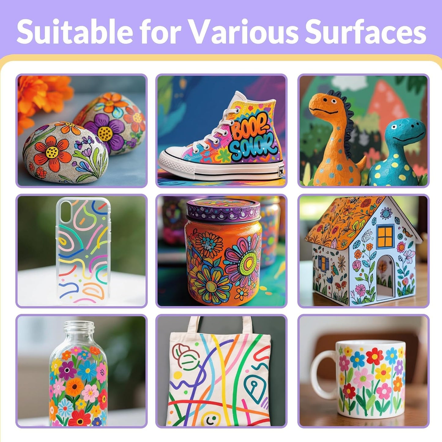 Acrylic Paint Markers Brush Tip, 18 Colors Acrylic Markers with Automatic Ink Control System, Waterproof Acrylic Paint Pens for Painting,Wood, Canvas, Glass, Stone, Fabric and Art Supplies