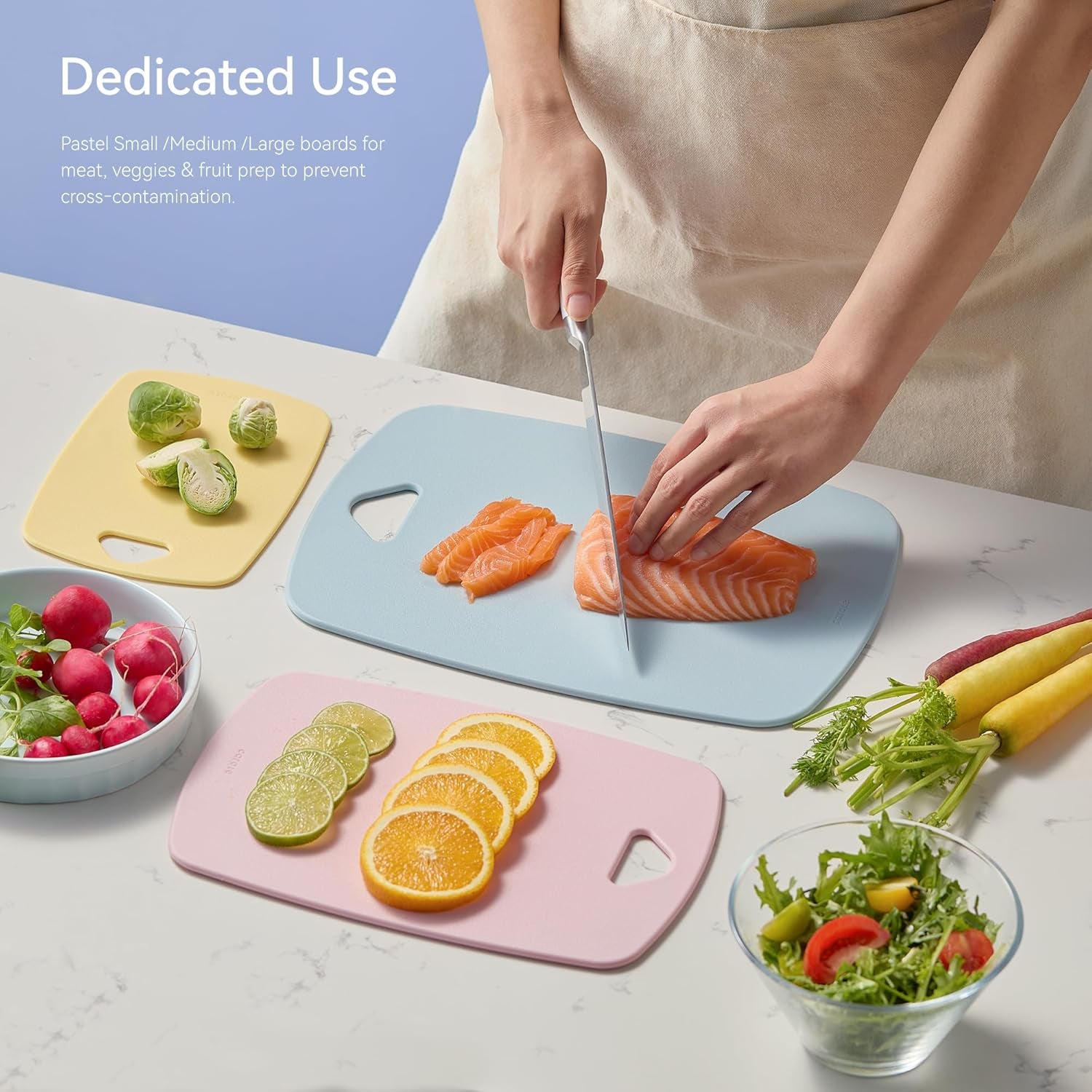 3Pcs Cutting Boards for Kitchen, Plastic Cutting Board Set, Lightweight Chopping Boards for Chopping Meat Vegetable and Fruits, Easy Grip Handle, Dishwasher Safe Colorful
