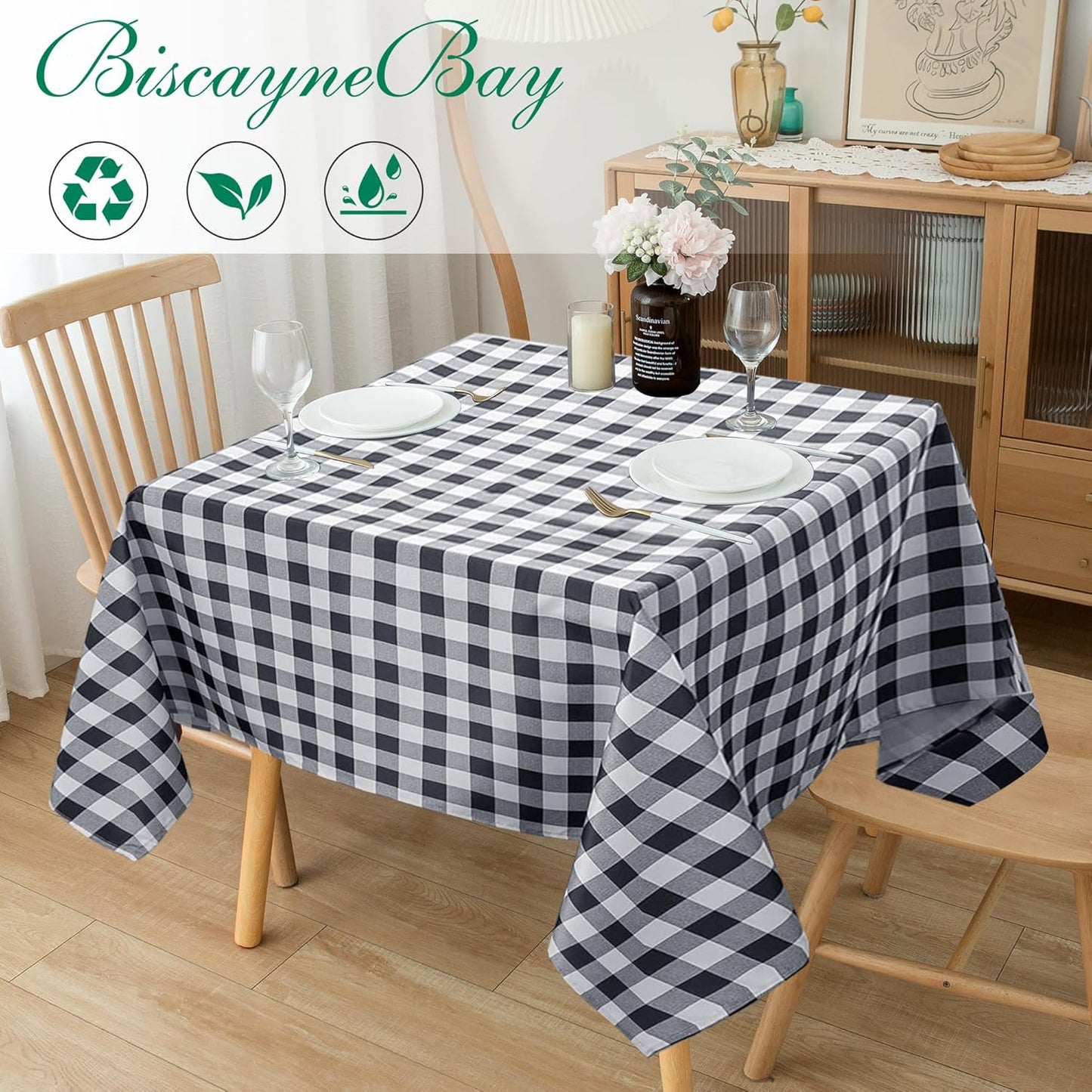 Fabric Square Tablecloths 54X54 Inch, Black/Grey Scottish Plaid Table Cloth Small Card Folding Table Covers Water Resistant for Dining, Kitchen, Wedding and Parties, Etc Machine Washable