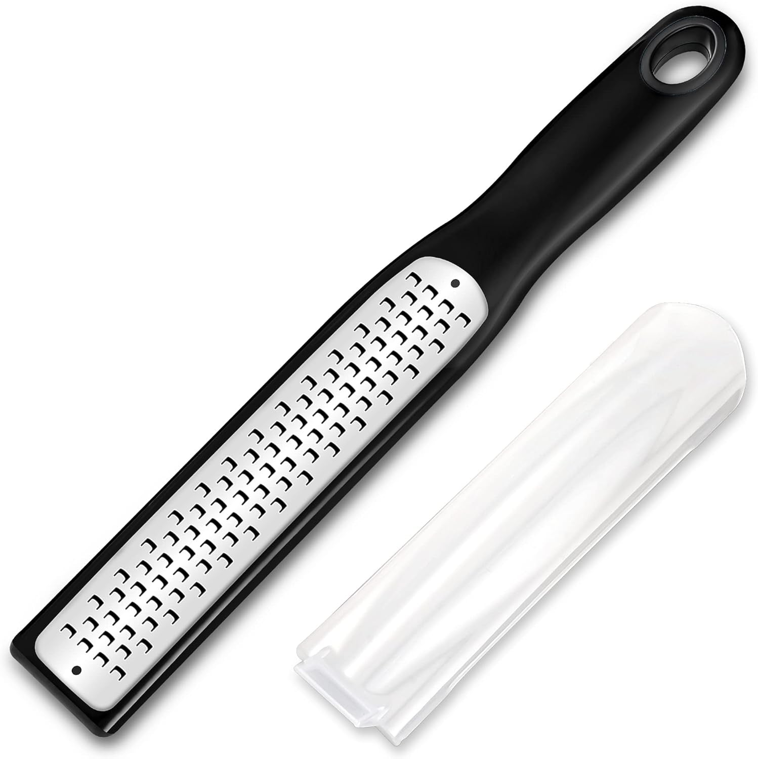 Cheese Grater with Handle, Lemon Zester Graters for Kitchen Stainless Steel, Hand Grater for Ginger Garlic Nutmeg Chocolate Fruits Vegetables, Sharp, Non-Slip Handle & Foot, Black