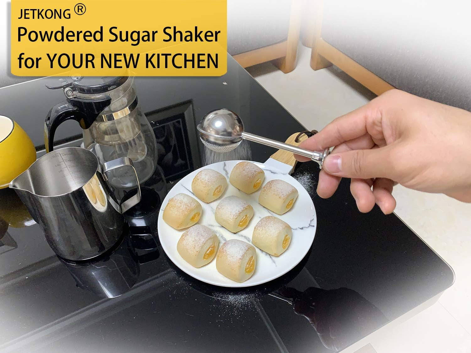 Powdered Sugar Shaker Duster Flour Dispenser Shaker with 18/8 Stainless Steel Spring-Operated Handle for Sugar Flour and Spices