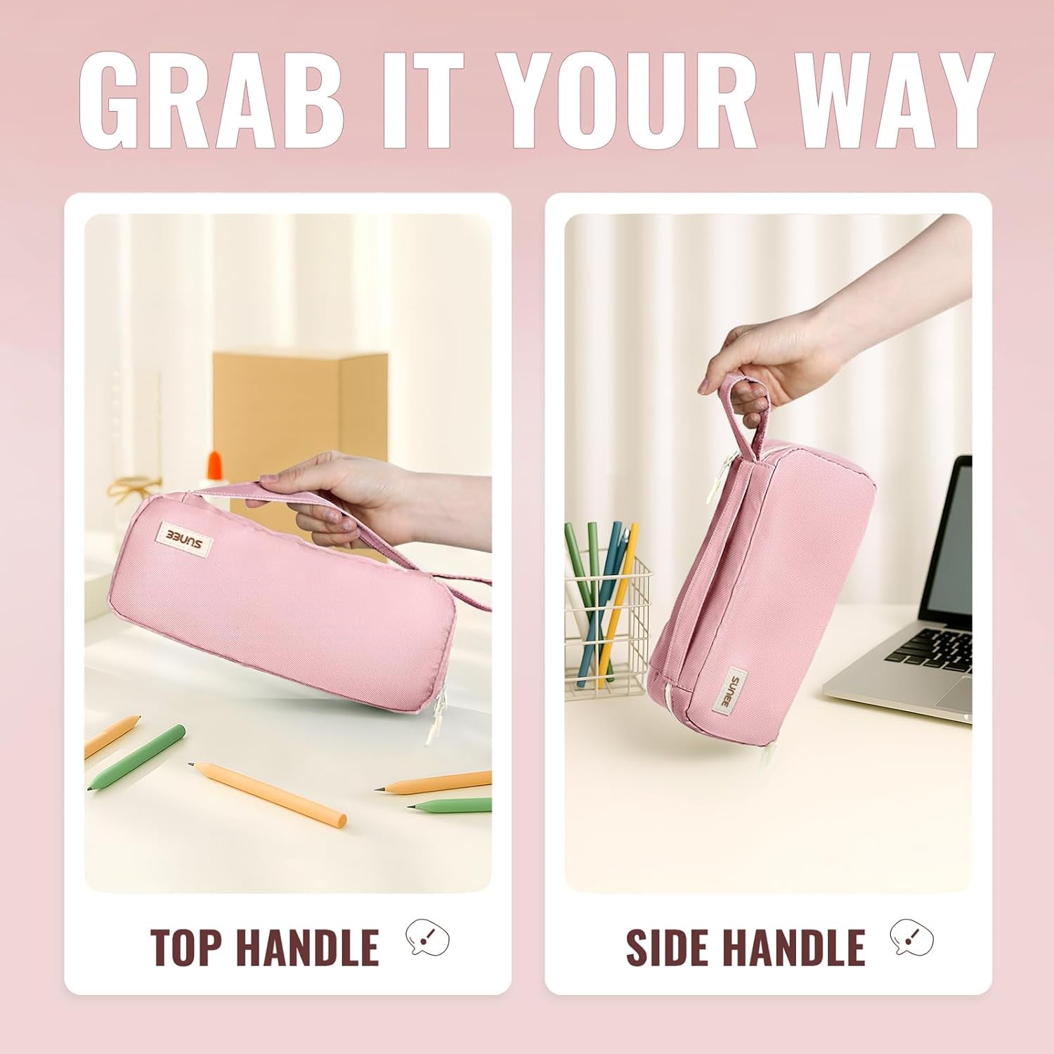 Pencil Case, Large Capacity Pencil Pouch, Aesthetic Pen Bag Office Stationery Organizer Simple Sturdy Multifunctional for Teen Girls Women Men, Pink