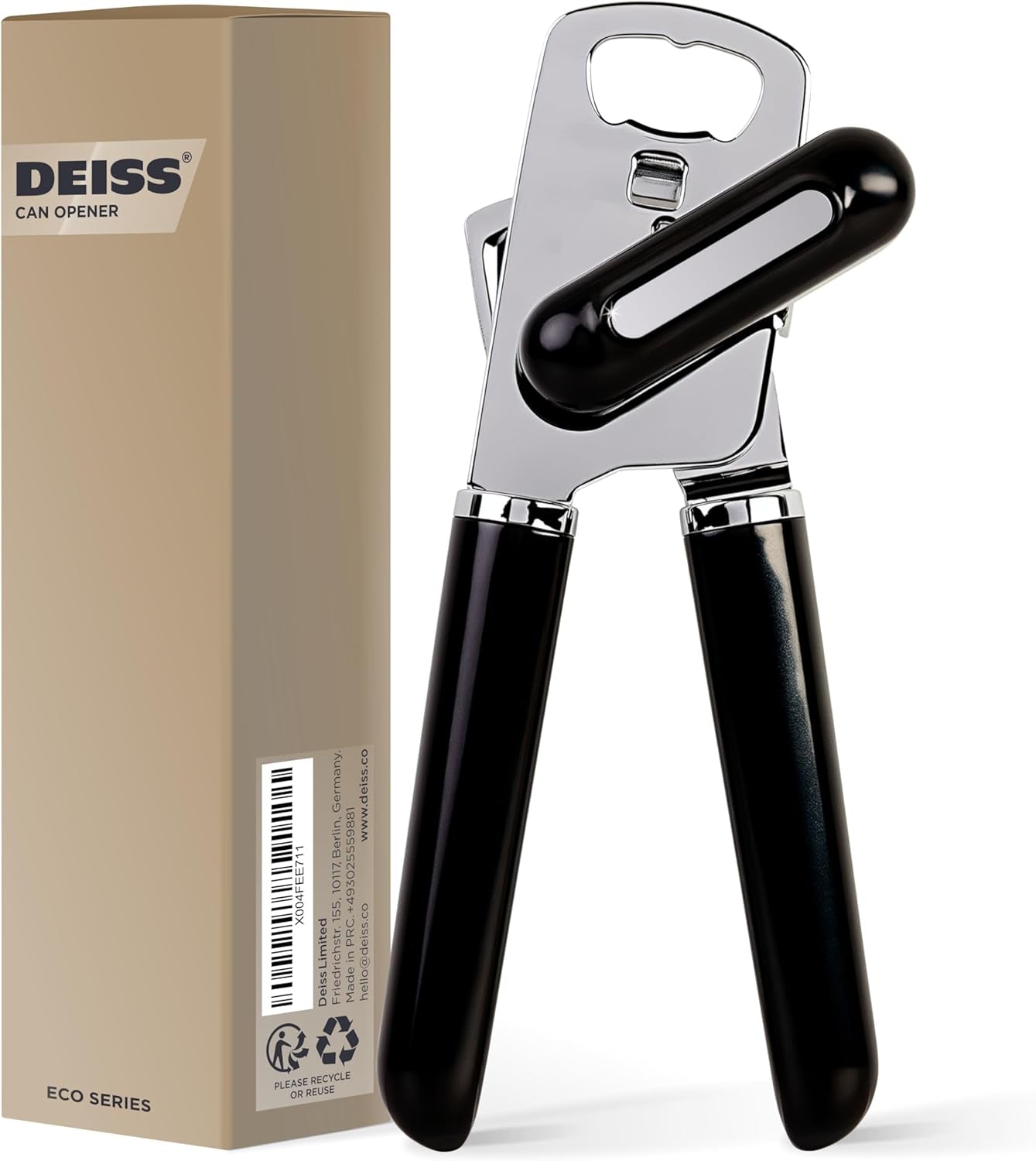 PRO Hand Held Can Opener – Smooth Edge Can Opener Manual & Bottle Opener, Heavy Duty Stainless Steel Can Openers, Effortless Turn Knob, Sharp Blade for Easy Cutting, Non-Slip Ergonomic Handle