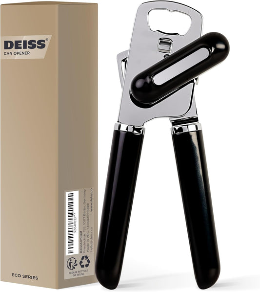 PRO Hand Held Can Opener – Smooth Edge Can Opener Manual & Bottle Opener, Heavy Duty Stainless Steel Can Openers, Effortless Turn Knob, Sharp Blade for Easy Cutting, Non-Slip Ergonomic Handle