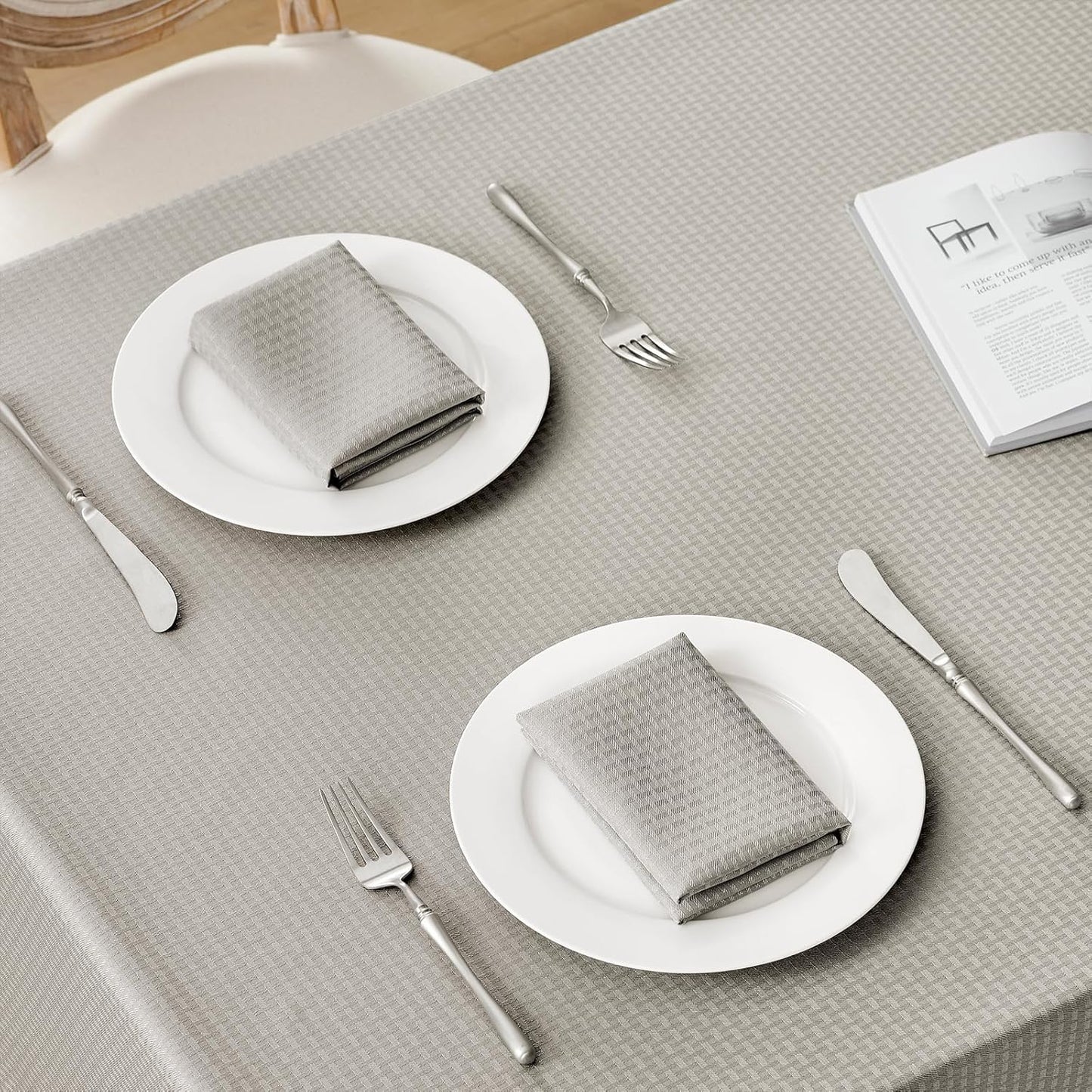 Rectangle Tablecloth Weaved Textured Water Resistant Spill Proof Table Cloth, Decorative Fabric Wrinkle Free Table Cover for Events and Dinner, 60 X 84 Inch, Light Grey