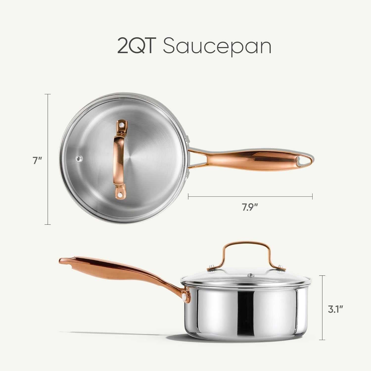 2Qt Stainless Steel Saucepan Set, Non-Toxic 3-Ply Stainless Steel Cookware Set with Lids, Small Kitchen Pots, Oven Safe, Compatible with Induction, Ceramic, Gas
