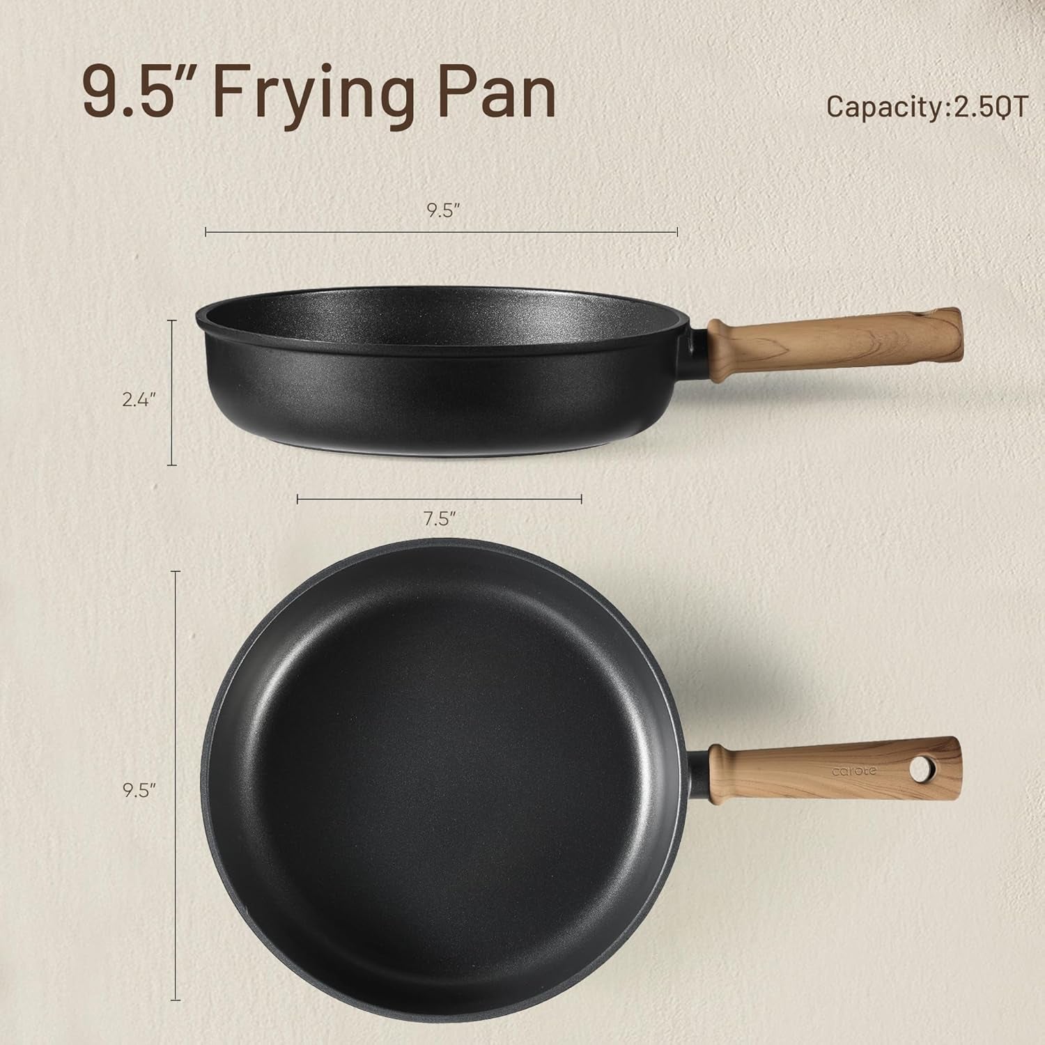 Non Stick Frying Pans, 9.5" Nonstick Skillet Titanium Frying Pan Chef'S Pan, Titanium Lightweight, Stay-Cool Handle, Compatible with All Stoves, Black