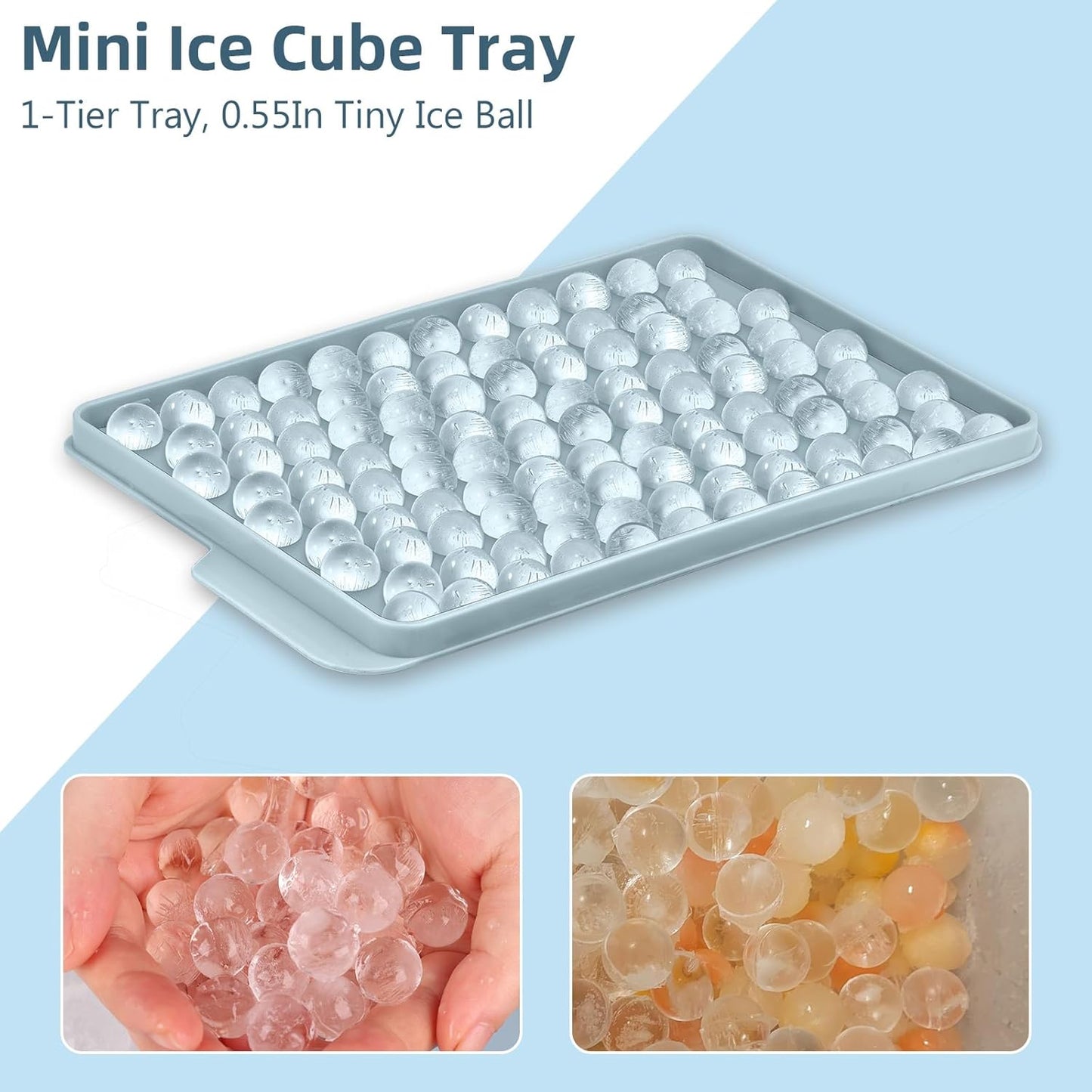 Mini Ice Cube Trays, Small Tiny round Pebble Crushed Nugget Ice Trays for Freezer with Lid - Chilling Drinks Coffee Juice(1 Pack/0.55In - Blue)