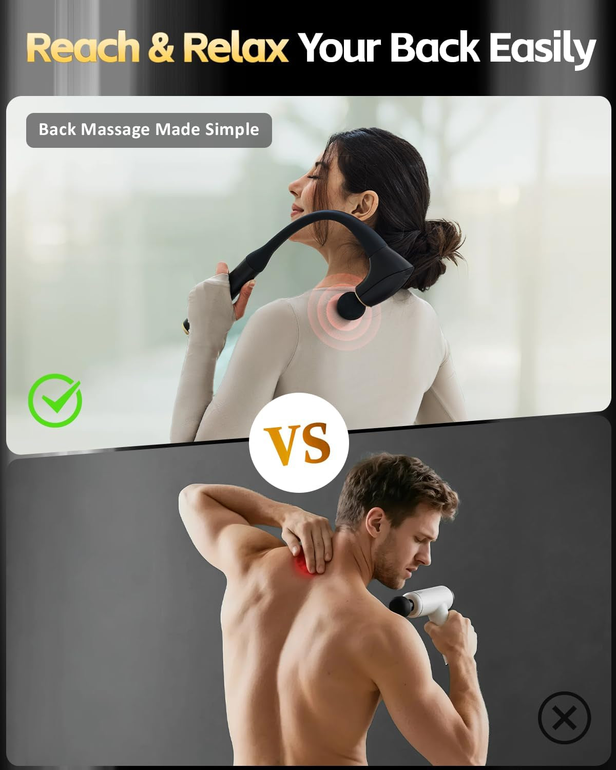 2-In-1 Detachable Percussion Massage Gun with Extension Handle, Back Massager for Pain Relief Deep Tissue Muscle Massager for Arm Shoulder Lower Back Thigh Waist, Gifts for Women, FSA-HSA Eligible