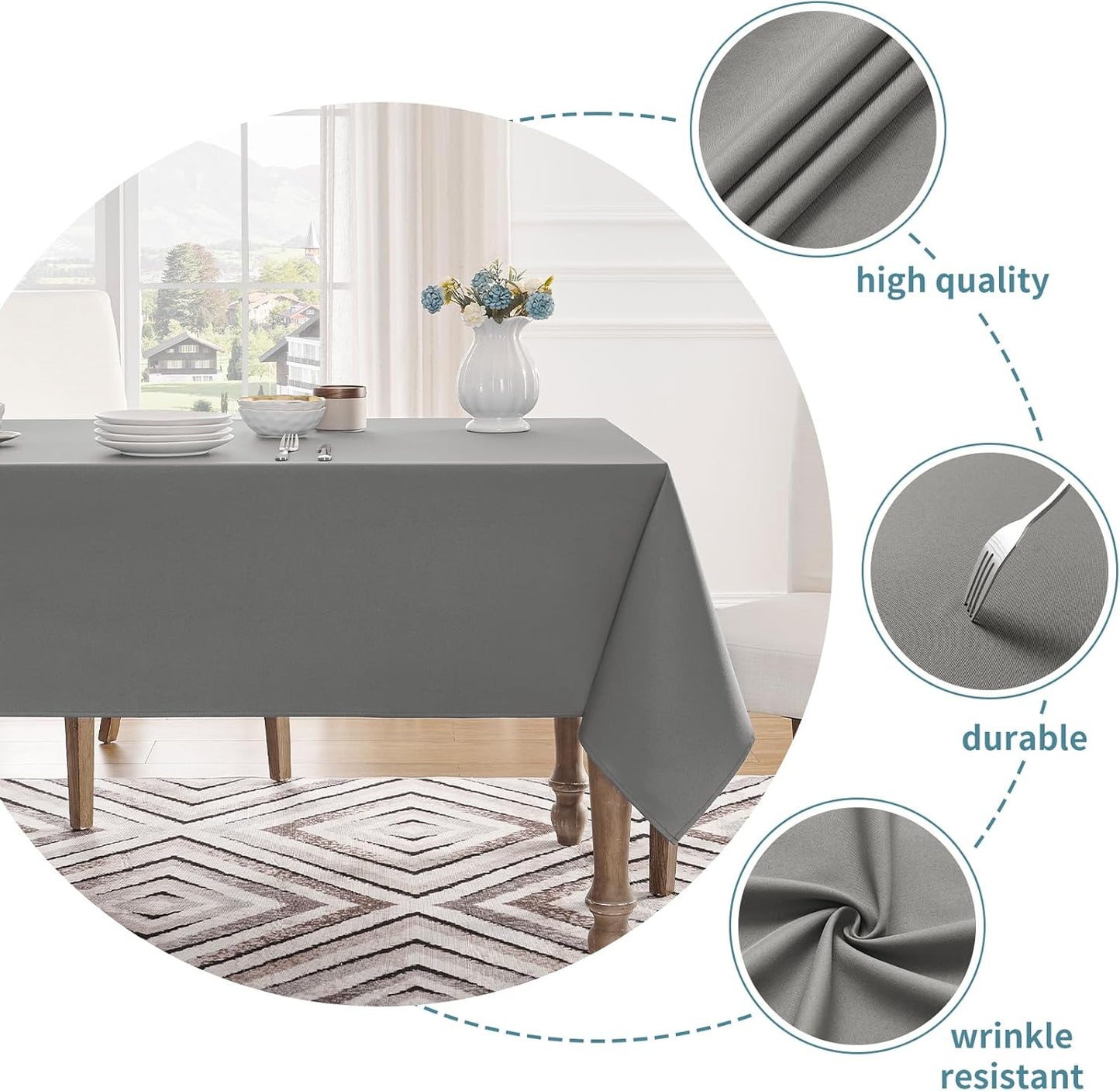 Table Cloth Rectangle Waterproof Spill-Proof Wrinkle-Free Tablecloth Washable, Kitchen Dining Tabletop Decoration, Fabric Table Cover for Indoor and Outdoor Use, 52 X 70 Inch, Light Grey