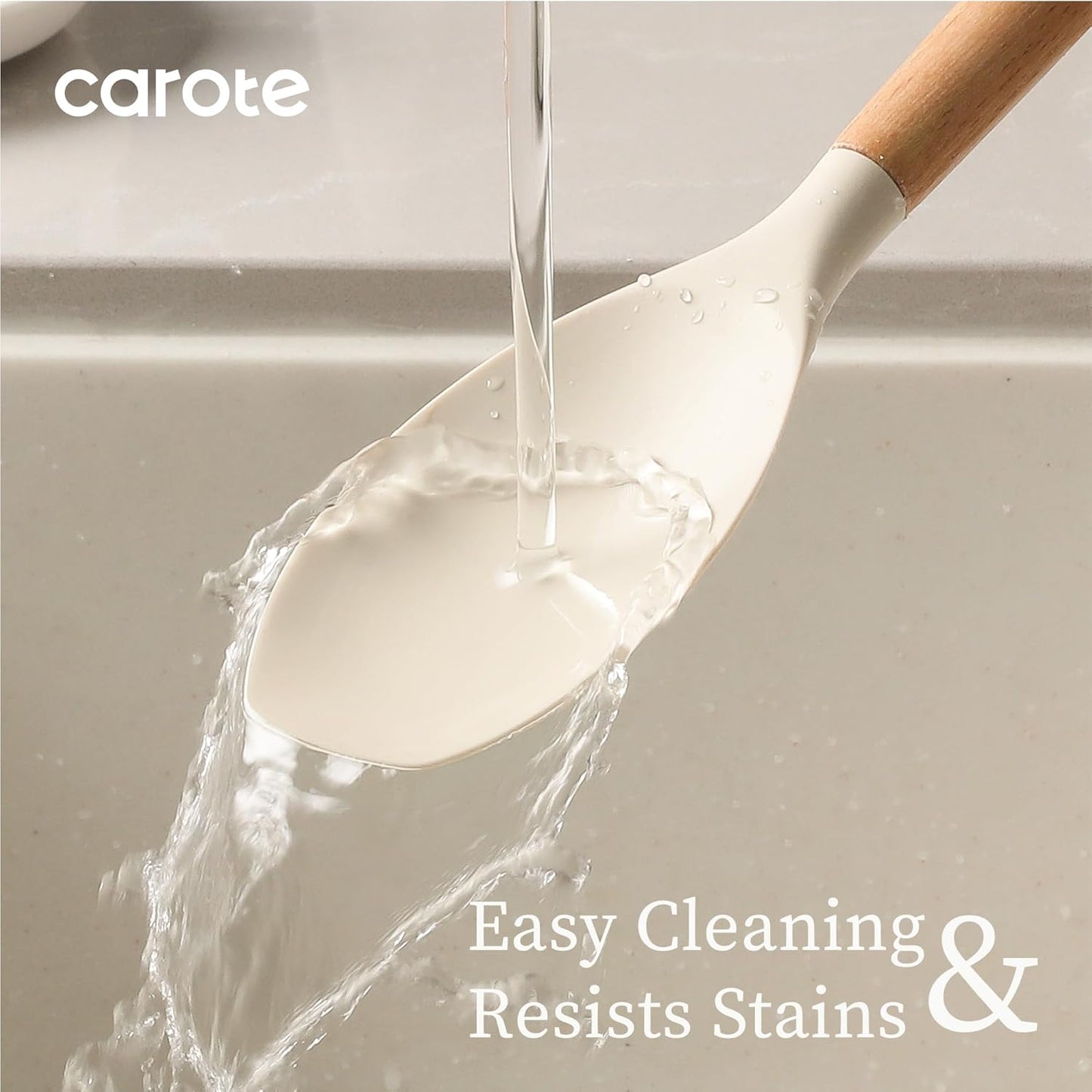 Silicone Cooking Utensils Set, Kitchen Utensils Set 10 Pcs for Cooking, BPA Free Spatula Set with Heat Resistant Wood Handles for Nonstick Cookware (Cream White)