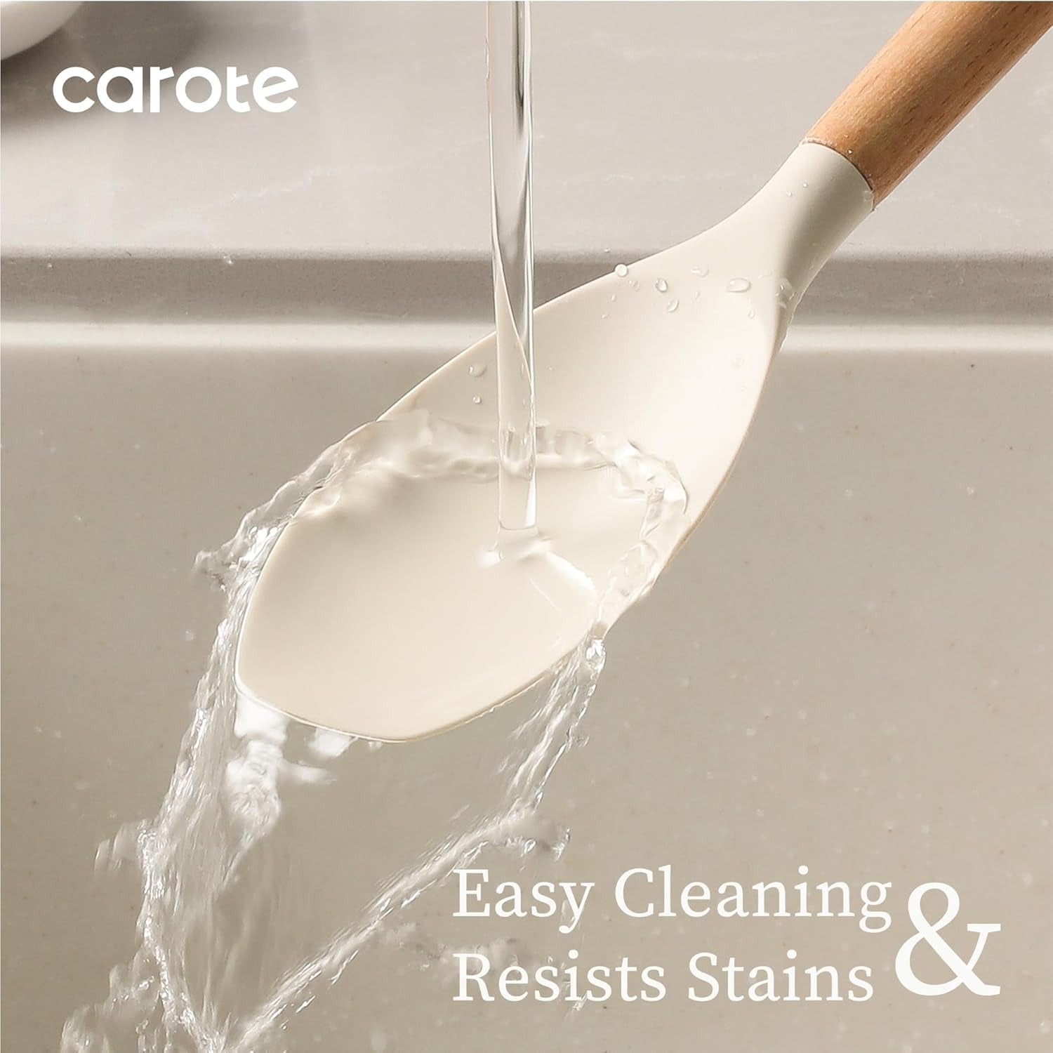 Silicone Cooking Utensils Set, Kitchen Utensils Set 10 Pcs for Cooking, BPA Free Spatula Set with Heat Resistant Wood Handles for Nonstick Cookware (Cream White)