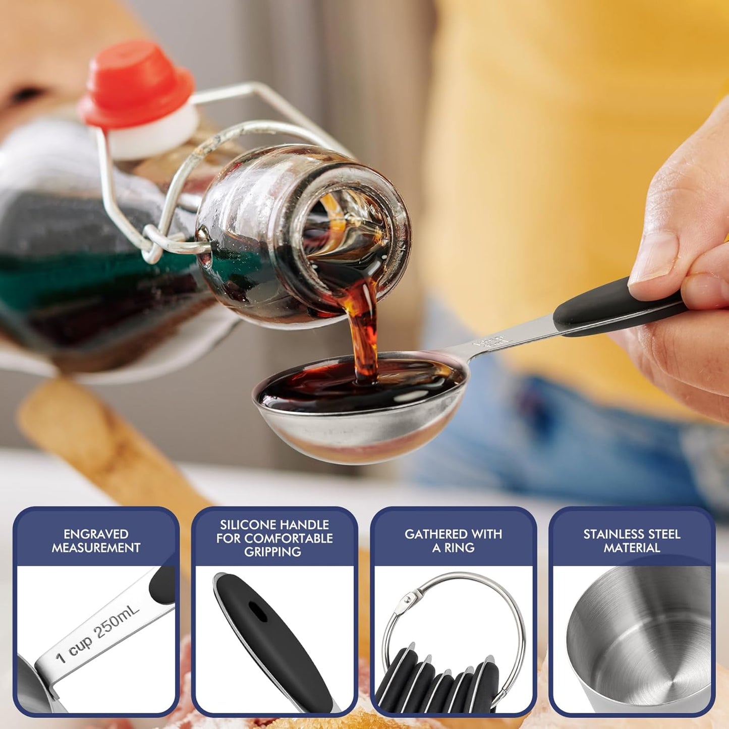 10-PACK Measuring Cups and Spoons Set, Kitchen Gadagets Cooking Baking,Heavy Duty & Dishwasher Safe for Dry and Liquid Ingredients,Black