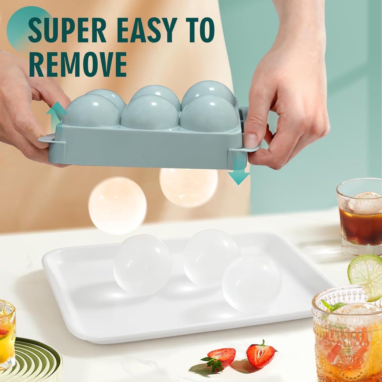 Large Ice Cube Molds, Big round Whiskey Ice Cube Trays for Freezer, Easy to Fill & Release, Whiskey Bourbon Cocktail(1.9In*6 Balls- Blue/1 Pack)