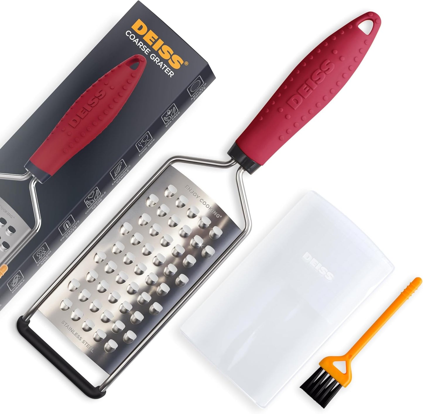 PRO Coarse Grater & Hand Held Cheese Grater - Sharp Stainless Steel Blades, Non-Slip Handle, Small Cheese Grater for Kitchen, Shredder, Dishwasher Safe