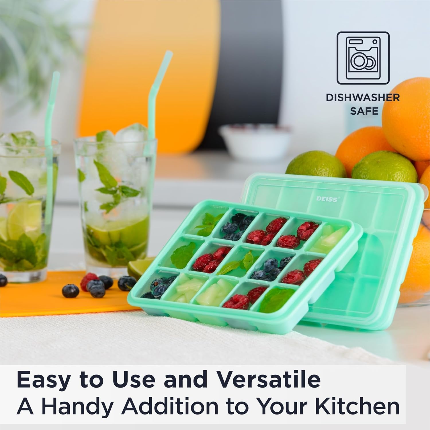 PRO Ice Cube Tray with Removable Lid 2 Pack, Flexible Easy-Release Silicone Ice Cube Trays for Freezer, Durable & Odor-Resistant, Stackable & Space-Saving Ice Tray, Easy to Clean Ice Molds