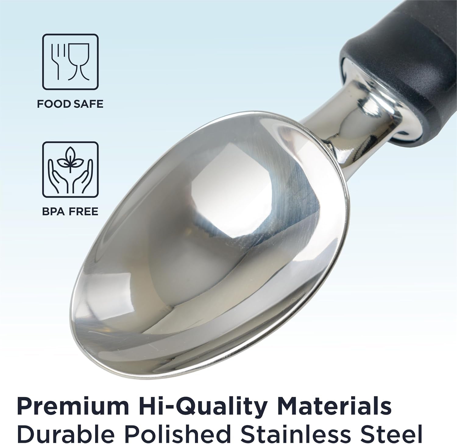 Pro Ice Cream Scoop, Stainless Steel with Soft Rubber Handle, Perfect Ergonomic Design for Easy Grip, Heavy Duty Ice Cream Scooper for Spooning Frozen Hard Gelato and Sorbet, Cookie Dough