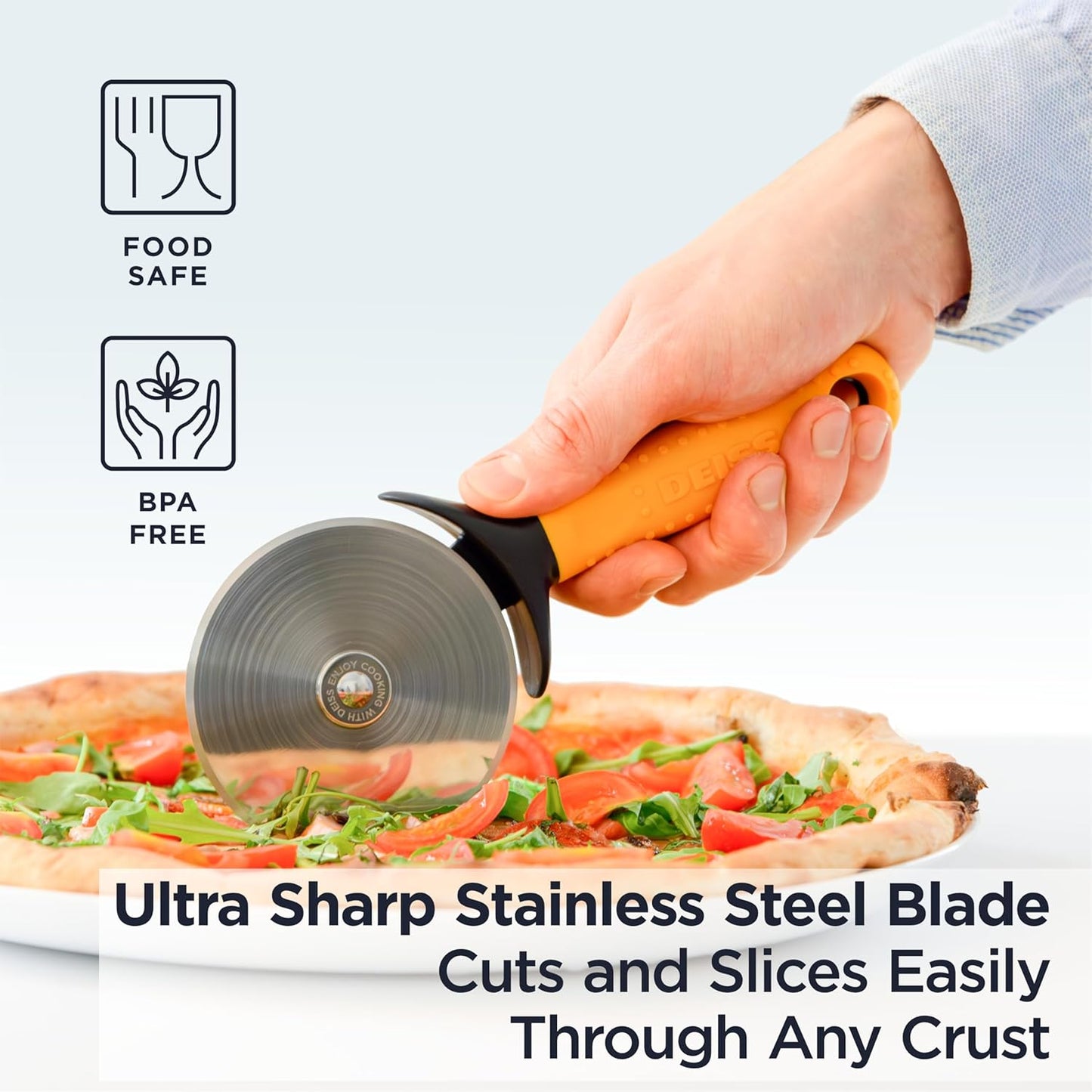Pro Heavy Duty Pizza Cutter with Wheel Slicer- Stainless Steel Sharp Smooth Pizza Cutter Wheel with Easy Grip Non-Slip Handle, Dishwasher Safe (ORANGE)