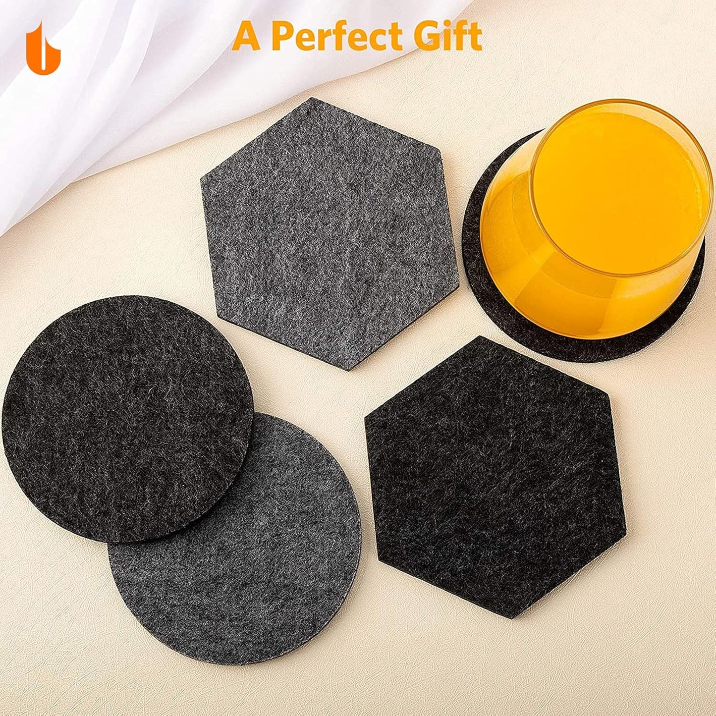 6 PCS Coasters, Eco-Friendly 100% Biodegradable Absorbent Felt Coasters for Drinks Bar Home, 4 Inch (Black Round)