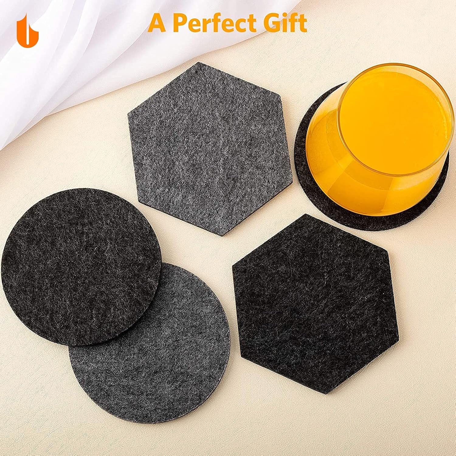 6 PCS Coasters, Eco-Friendly 100% Biodegradable Absorbent Felt Coasters for Drinks Bar Home, 4 Inch (Black Round)