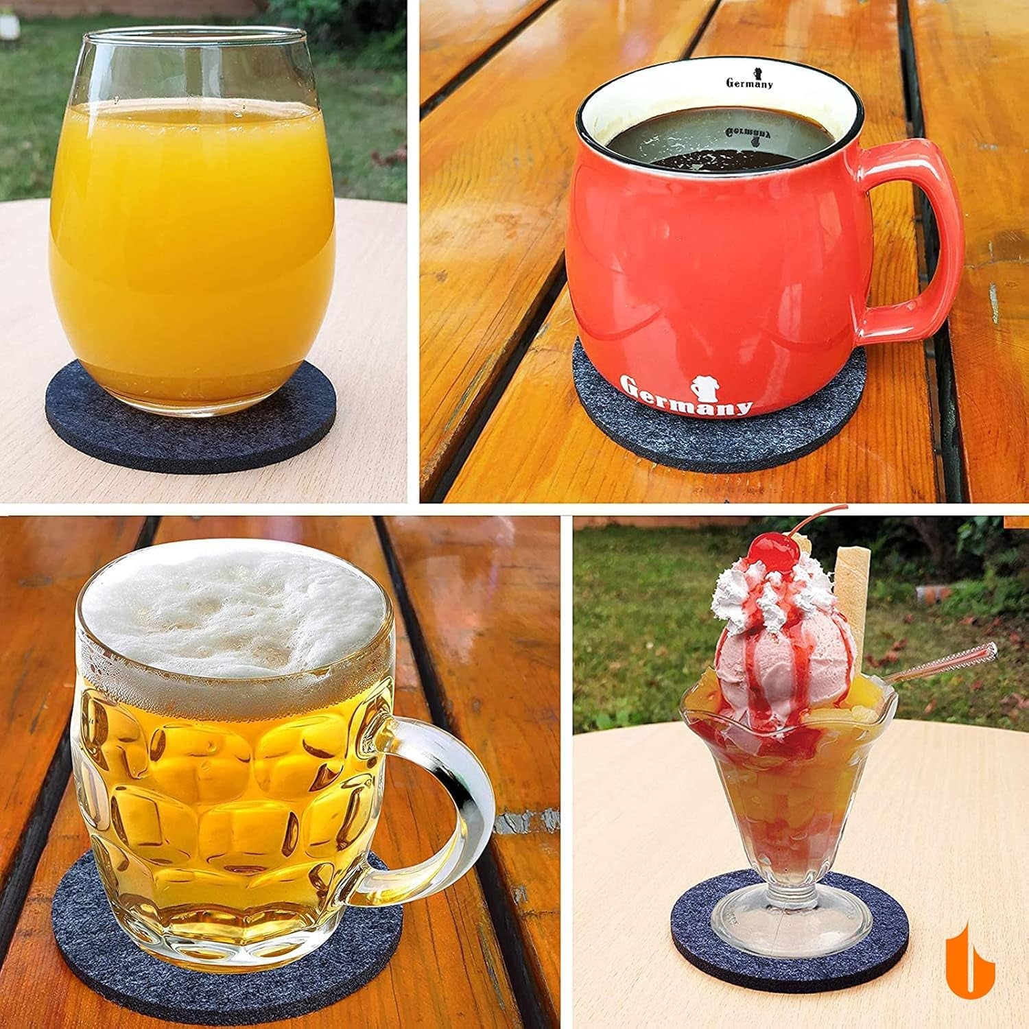 6 PCS Coasters, Eco-Friendly 100% Biodegradable Absorbent Felt Coasters for Drinks Bar Home, 4 Inch (Black Round)