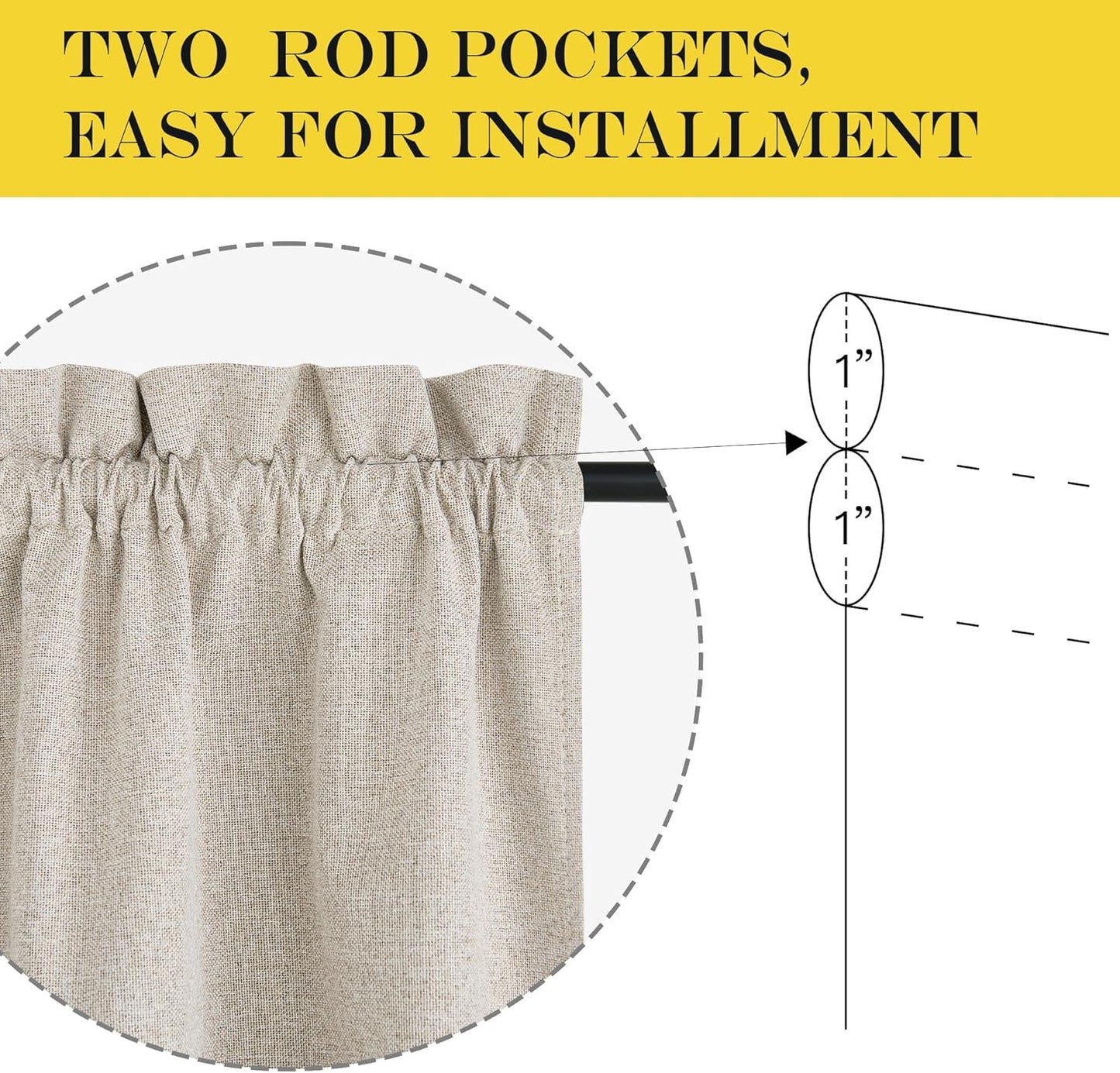 100% Blackout Curtain for Door Window - Privacy Room Darkening Shade, Thermal Insulated French Door Curtain with Tie Back, Elegant Home Decoration, 1 Panel, 25 X 72 Inch, Linen