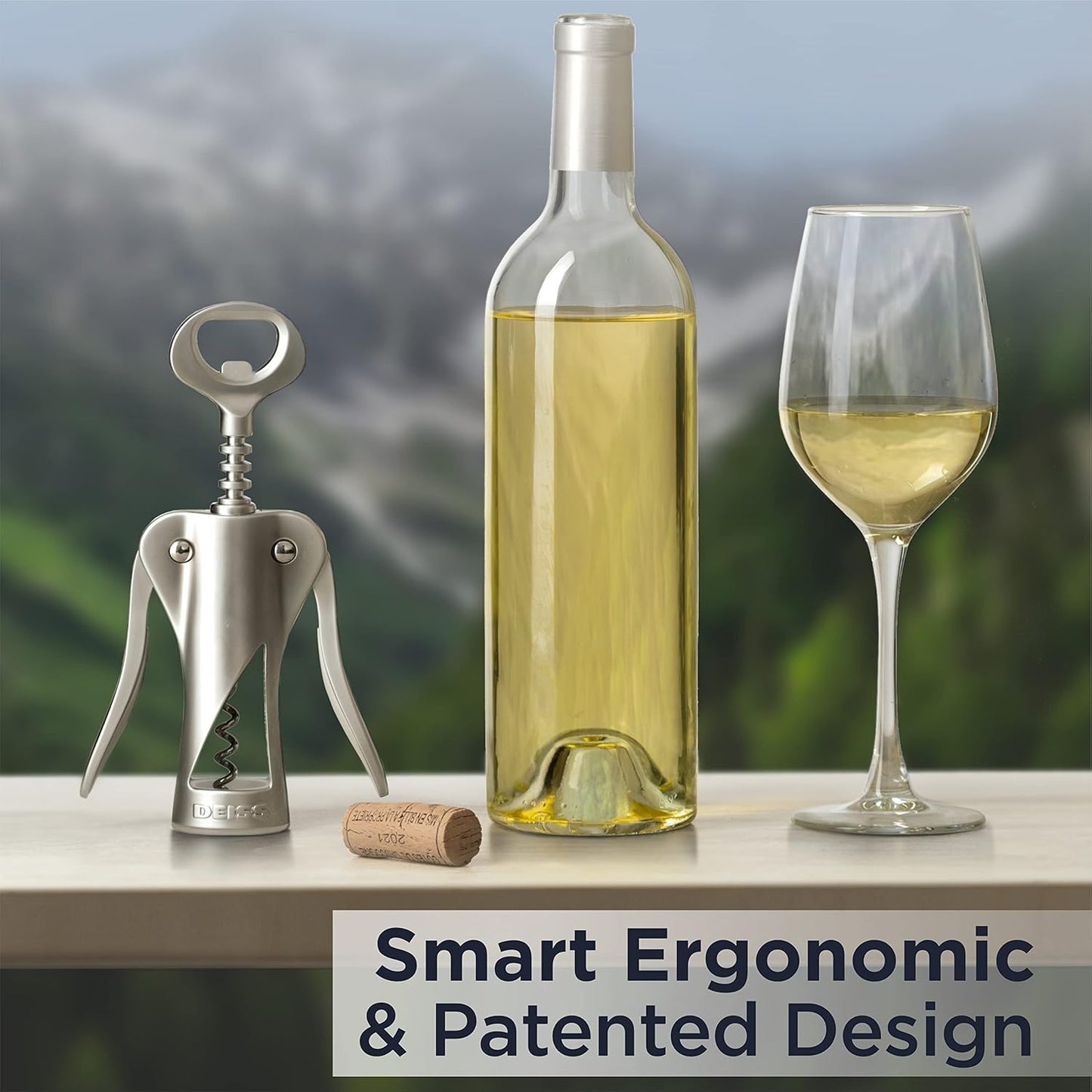 LUX Wine Opener, All-Metal Wing Corkscrew Wine Bottle Opener with Built-In Beer Bottle Opener - Ergonomic Cork Screw Wine Corker, Silver Matte Coating, Velvet Storage Pouch (SILVER)