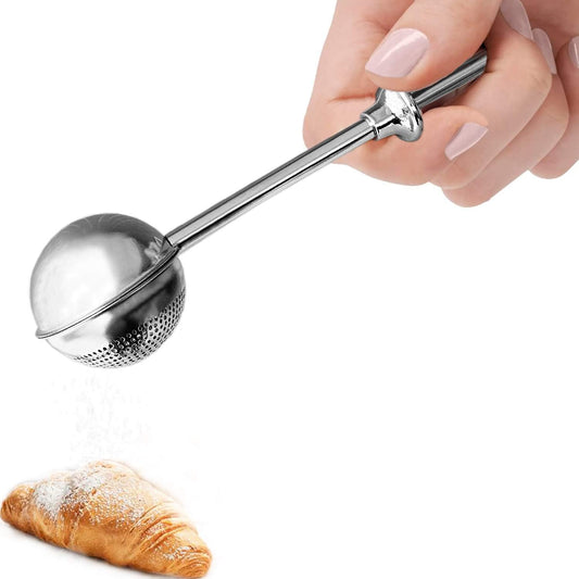 Powdered Sugar Shaker Duster Flour Dispenser Shaker with 18/8 Stainless Steel Spring-Operated Handle for Sugar Flour and Spices