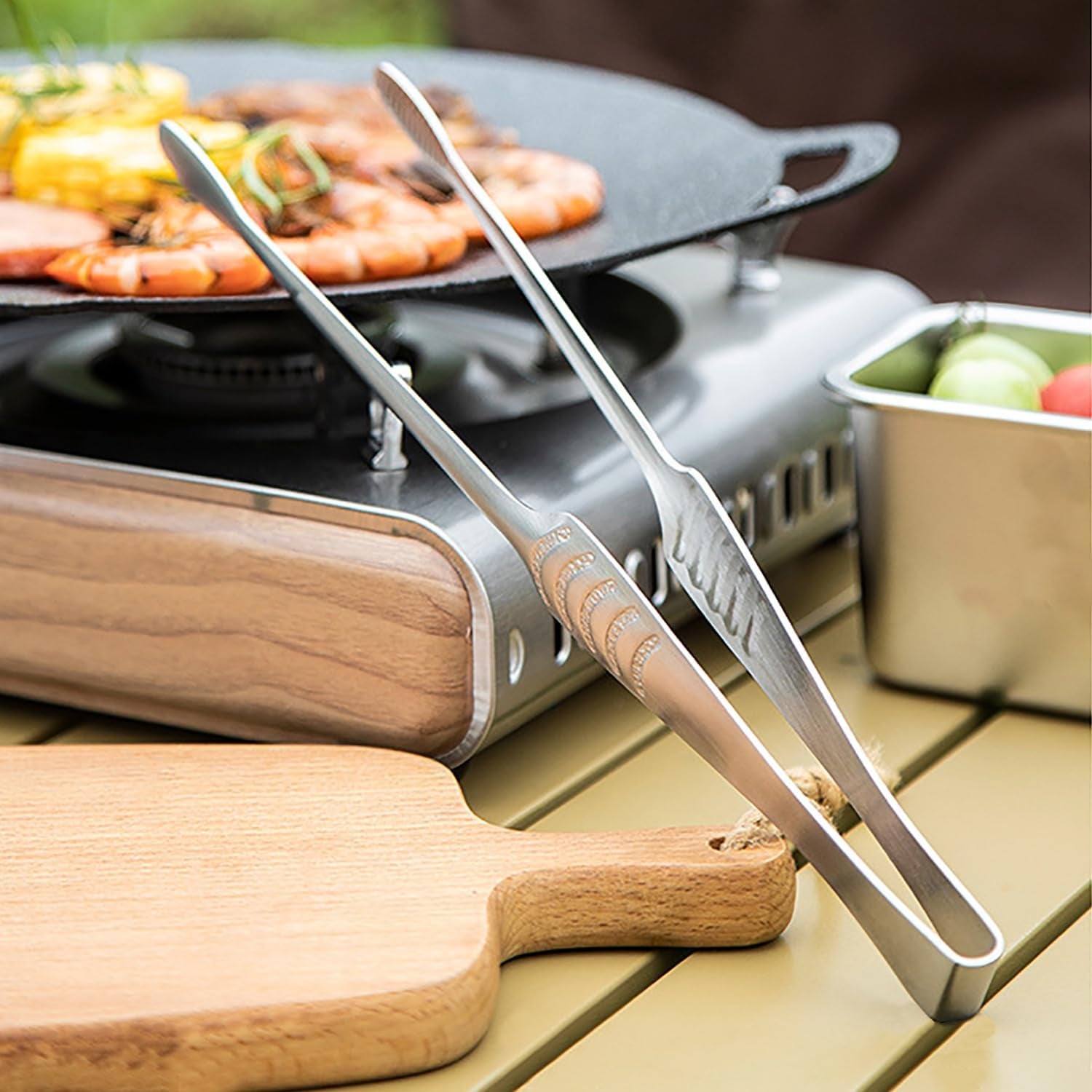 Stainless Steel Kitchen Tongs, Serving Tongs for Cooking, 10.6" Metal Food Tongs with Non-Slip Comfort Grip, Non-Stick Cooking Tongs Heat Resistant BBQ Tong Grill Tong for Barbecue Grilling