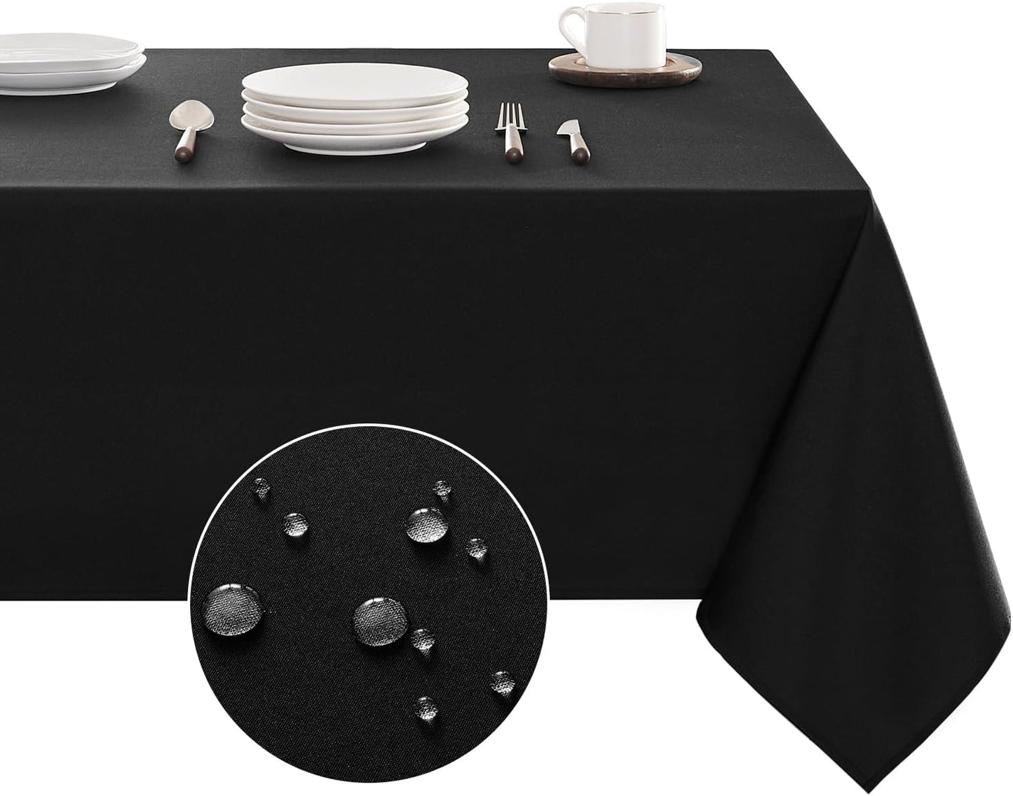 Table Cloth Rectangle Waterproof Spill-Proof Wrinkle-Free Tablecloth Washable, Kitchen Dining Tabletop Decoration, Fabric Table Cover for Indoor and Outdoor Use, 60 X 120 Inch, Black
