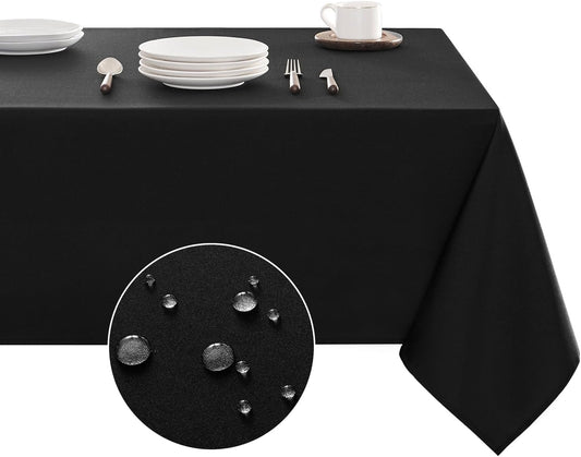 Table Cloth Rectangle Waterproof Spill-Proof Wrinkle-Free Tablecloth Washable, Kitchen Dining Tabletop Decoration, Fabric Table Cover for Indoor and Outdoor Use, 60 X 120 Inch, Black