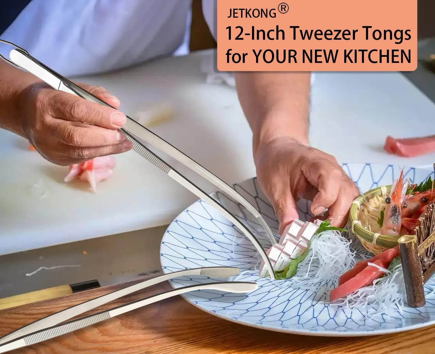 2 Pcs 12'' Curved Kitchen Tweezers Stainless Steel Long Tweezer Tongs Professional Chef Tweezers for Cooking, Grilling and BBQ (Silver)