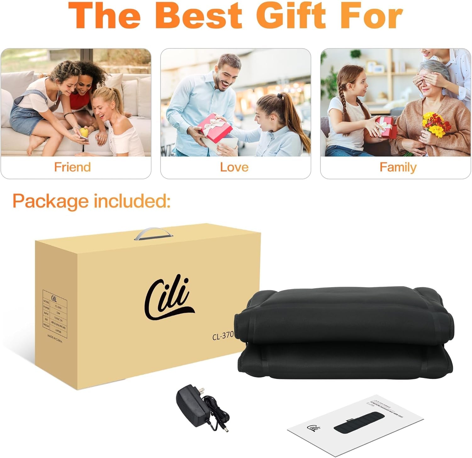 Massage Mat Full Body,Massager Chair Pad,10 Vibration Motors & 5 Massage Modes,Back Massager for Bed,Massage Mattress Pad for Back,Heating Pad with Auto Shut Off, Gifts for Men,Women,Black