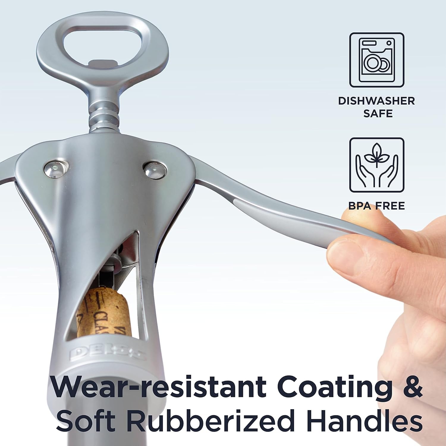 LUX Wine Opener, All-Metal Wing Corkscrew Wine Bottle Opener with Built-In Beer Bottle Opener - Ergonomic Cork Screw Wine Corker, Silver Matte Coating, Velvet Storage Pouch (SILVER)