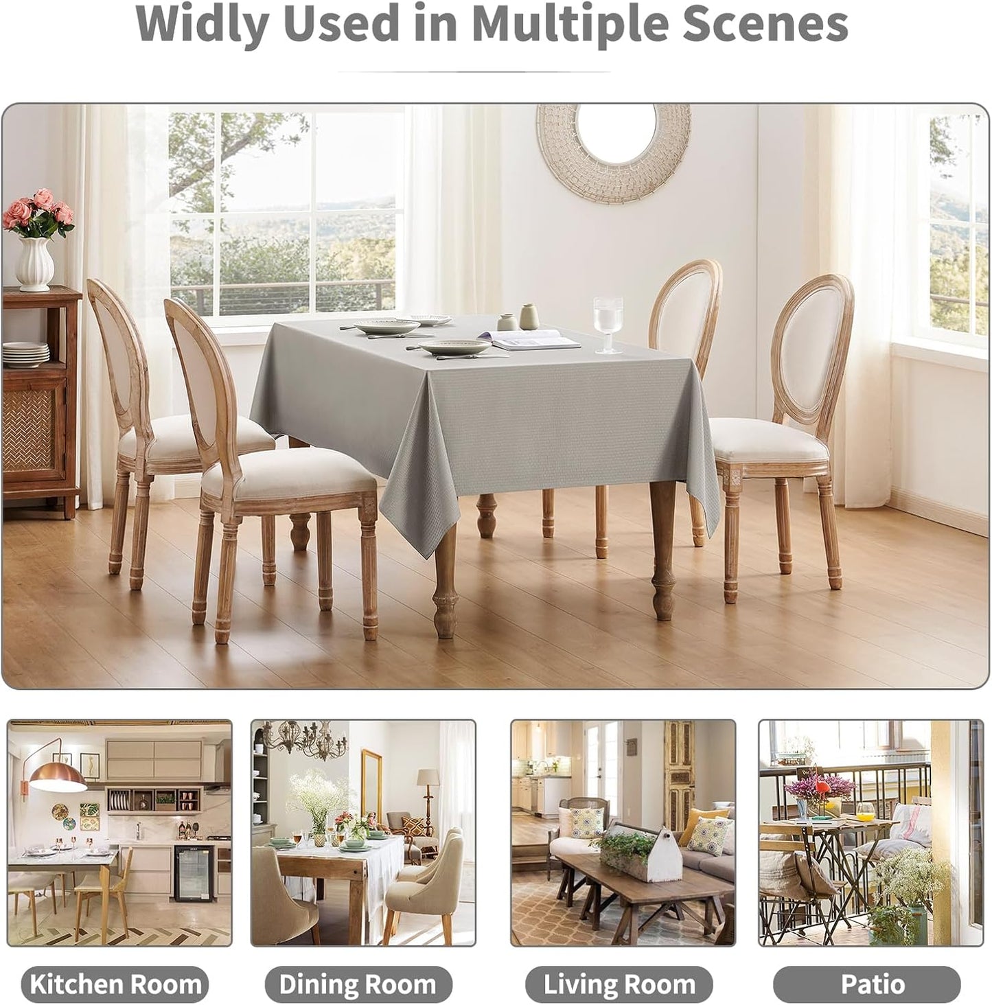 Rectangle Tablecloth Weaved Textured Water Resistant Spill Proof Table Cloth, Decorative Fabric Wrinkle Free Table Cover for Events and Dinner, 60 X 84 Inch, Light Grey