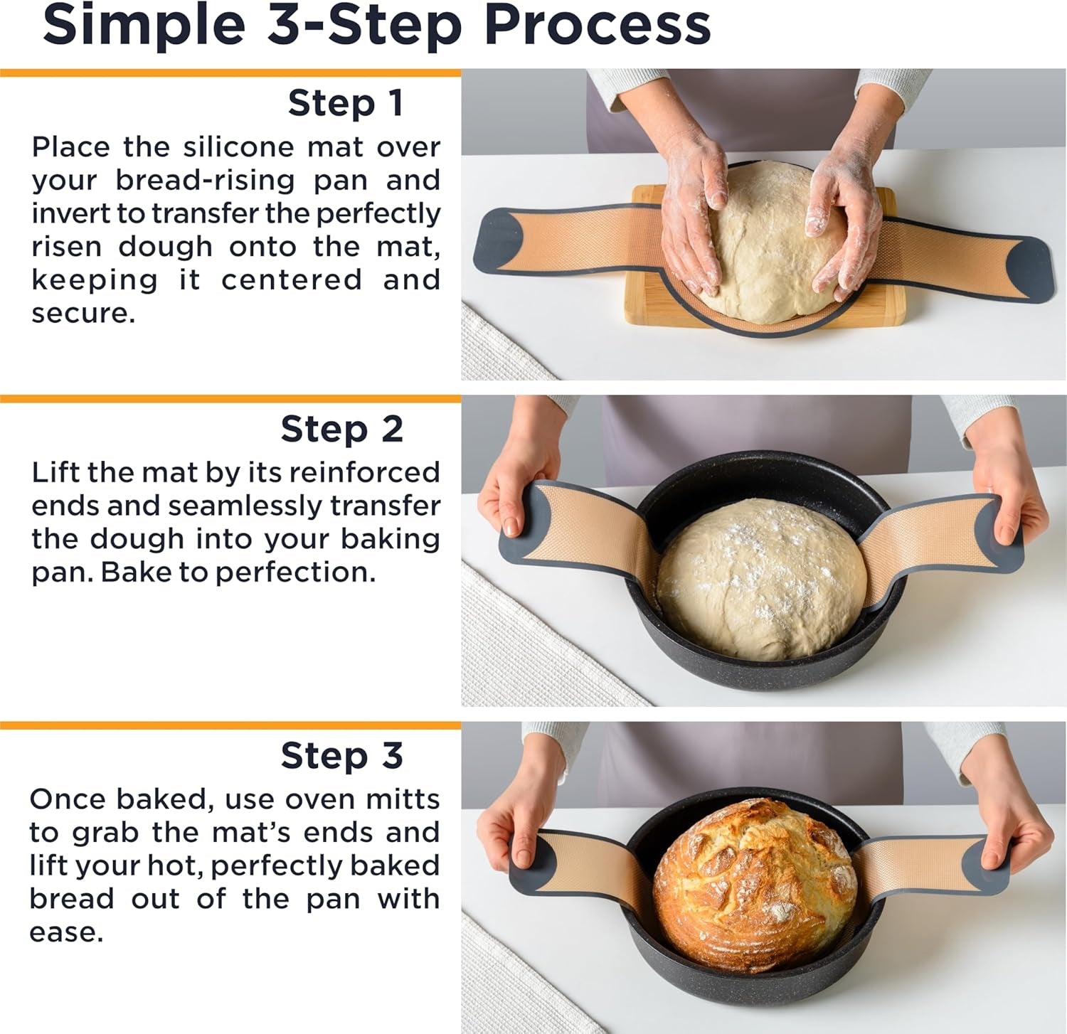 Silicone Bread Sling for Dutch Oven, 2PCS - Heat Resistant, Nonstick & Reusable Bread Baking Mat, Silicone Baking Mat for Bread Making, Durable & Easy-To-Clean Sourdough Bread Baking Supplies