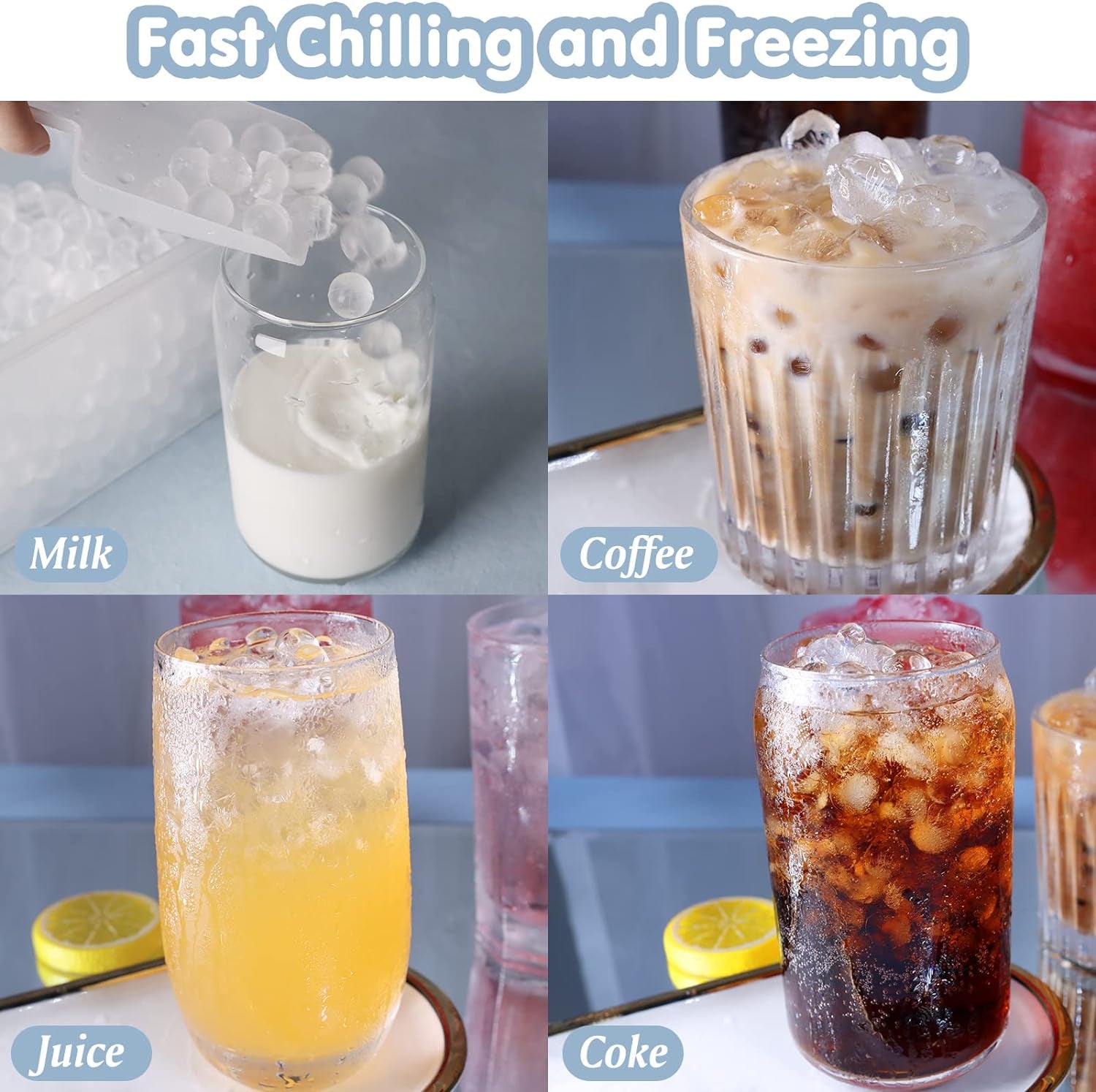 Mini Ice Cube Trays, Small Tiny round Pebble Crushed Nugget Ice Trays for Freezer with Lid - Chilling Drinks Coffee Juice(1 Pack/0.55In - Blue)