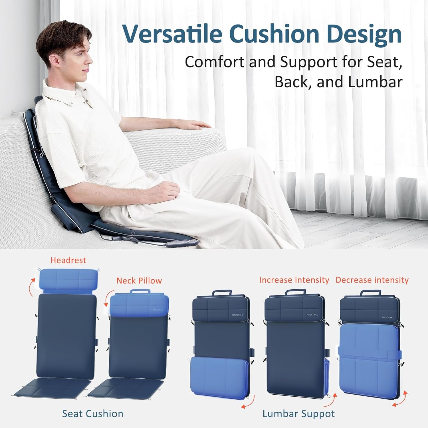 Back Massager for Chair, Full Back Massager for Pain Relief Deep Tissue, Massage Chair Pad with Soft S-Curve Design, Versatile Portable Massage Seat Cushion, Chair Massager