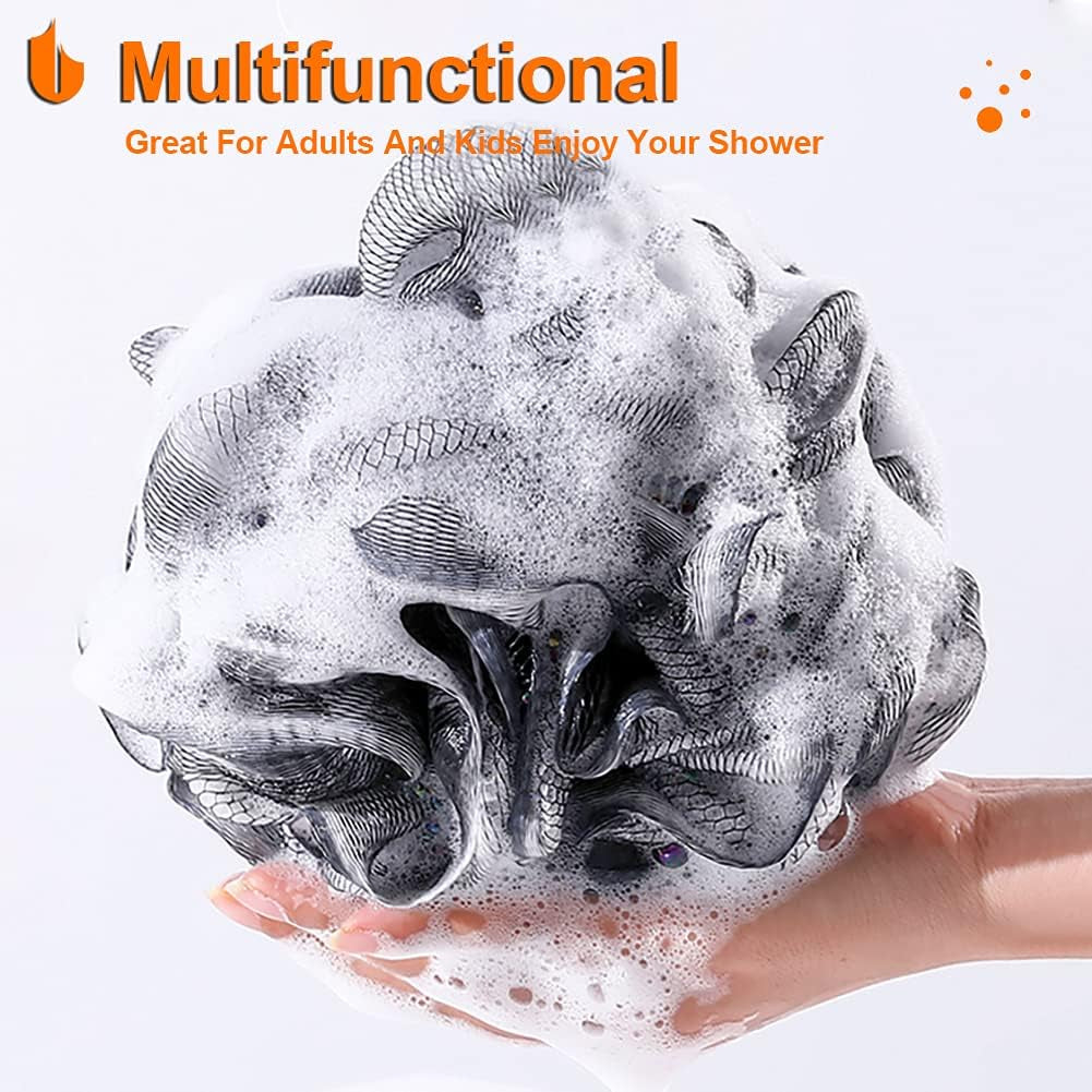 Shower Bath Sponge XL 75G Soft Shower Loofahs Balls for Body Wash Men Women Bathroom Accessories, 1 Pack, Black