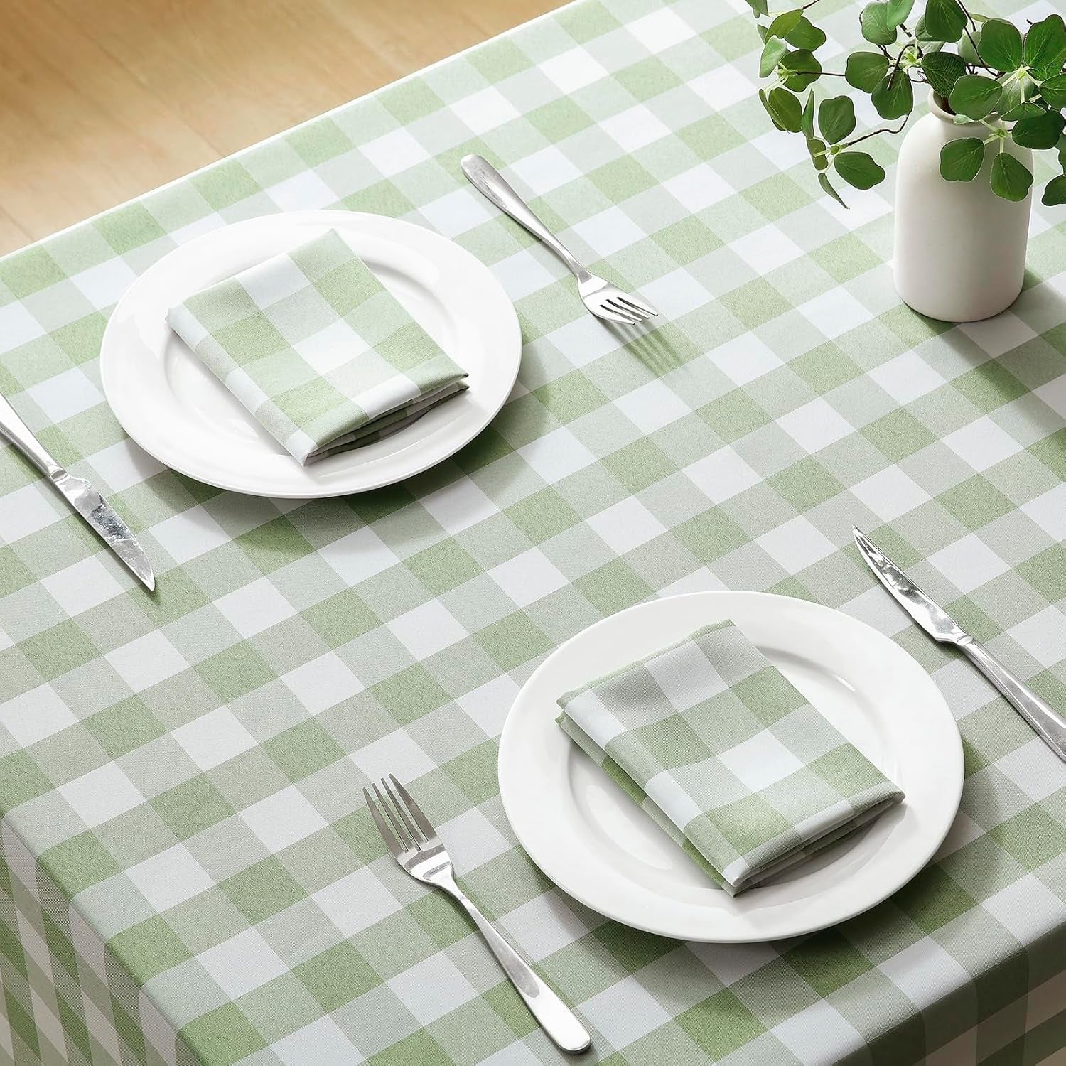 Checkered Tablecloth Rectangle Waterproof Gingham Table Cloth Washable Buffalo Plaid Table Cover Wrinkle Free for Kitchen, Dining and Outdoor Picnic, 52 X 70 Inch, Sage Green and White